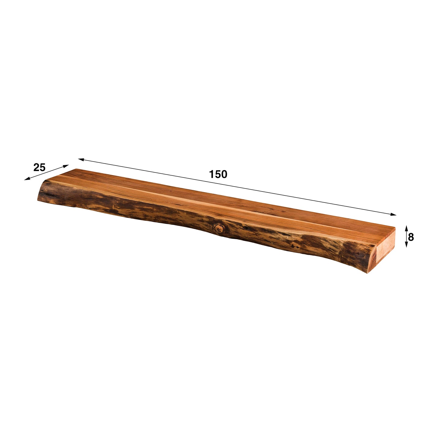 Wandregal – 150×25×8 cm – Massiv Akazie | Modell N0020