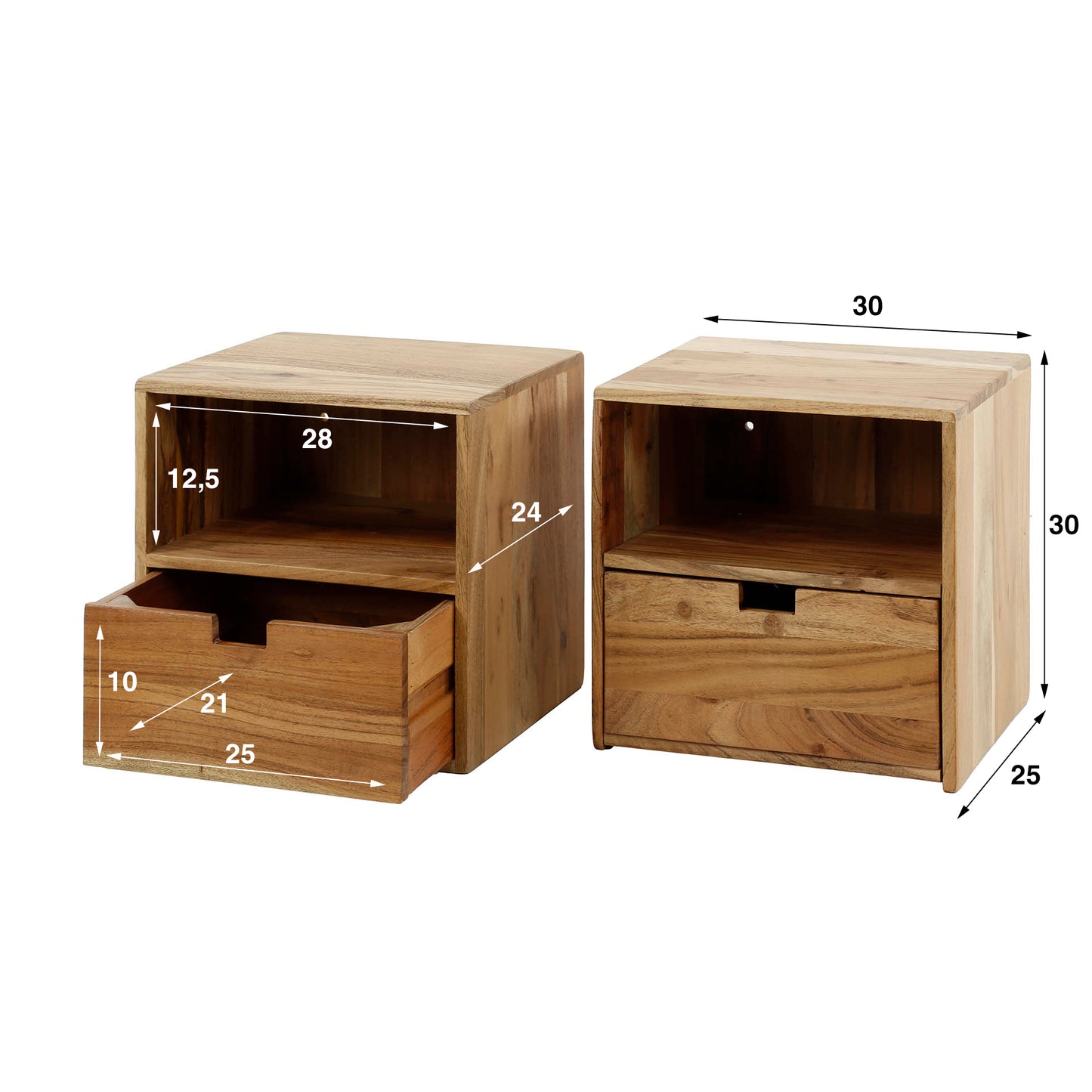 Nachttisch – 30×25×30 cm – Massiv Akazie | Modell N0038