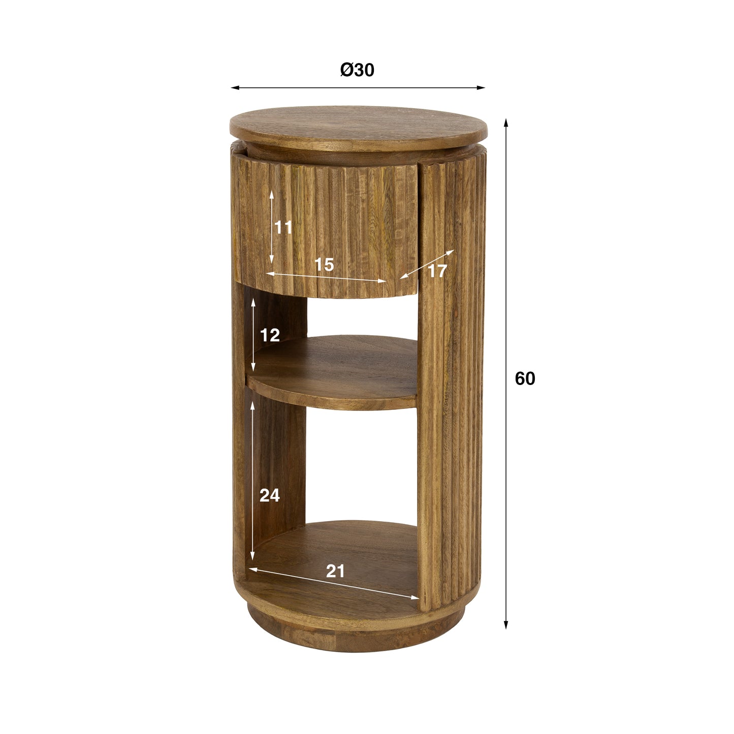 Nachttisch – rund – 30×30×60 cm – Massiv Mango sand | Modell N0044