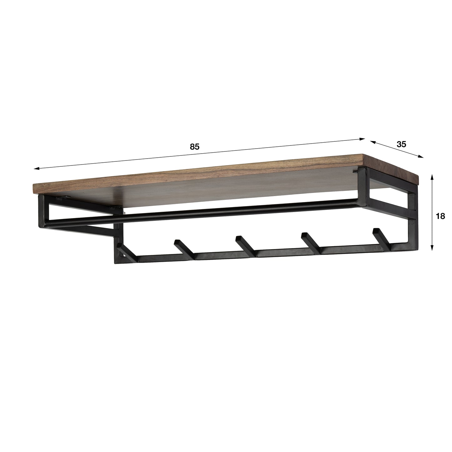 Garderobe – hutablage 5 haken – 85×35×18 cm – Massiv Akazie braun | Modell N0074