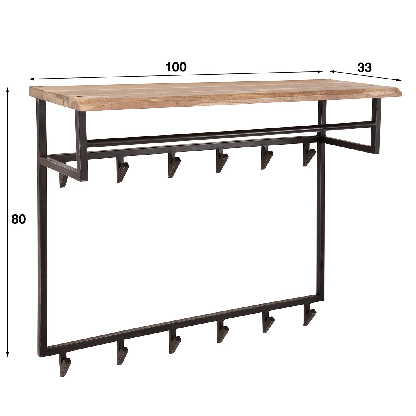 Garderobe – hutablage 12 haken – 100×33×80 cm – Massiv Akazie | Modell N0079