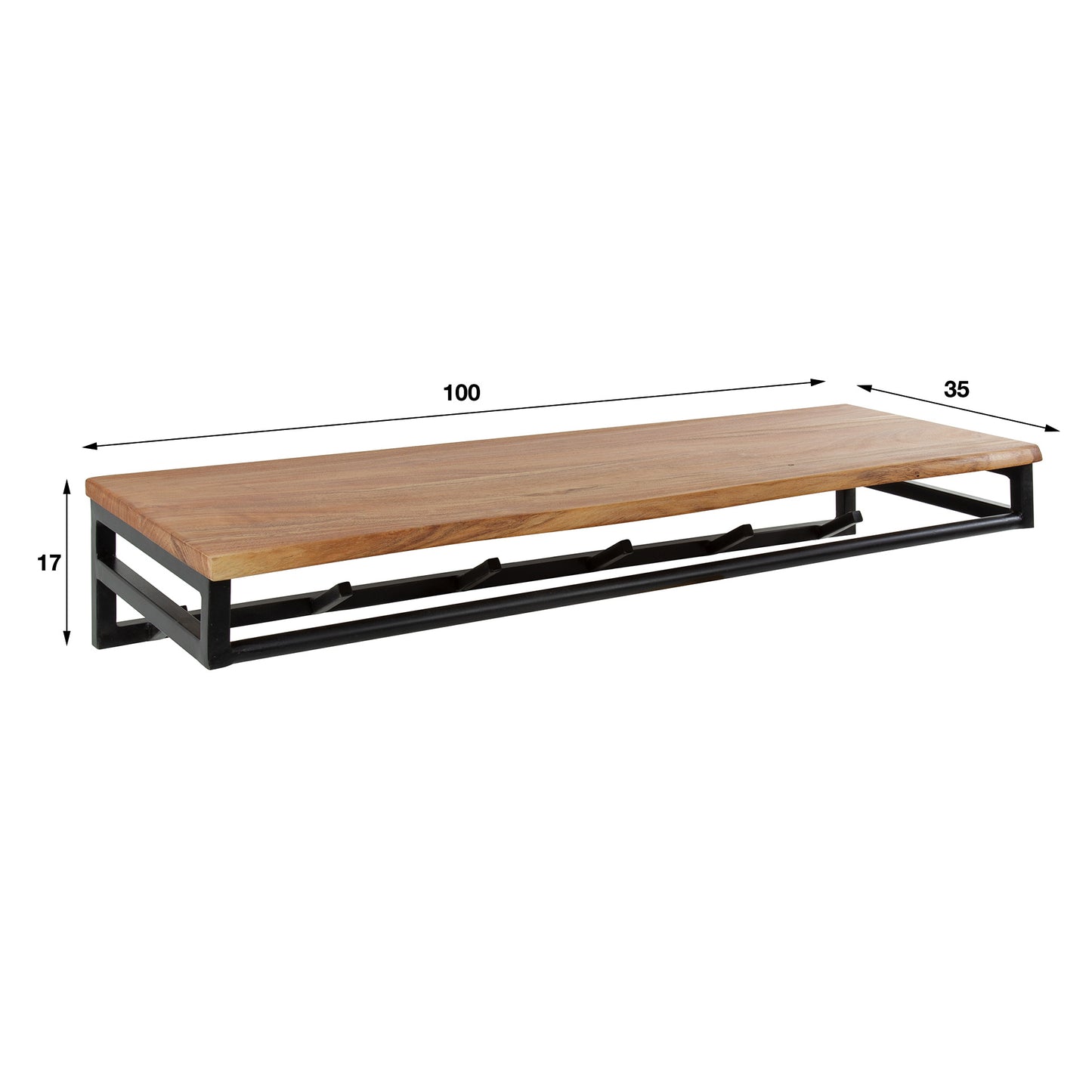 Garderobe – hutablage 6 haken – 100×35×17 cm – Massiv Akazie | Modell N0081