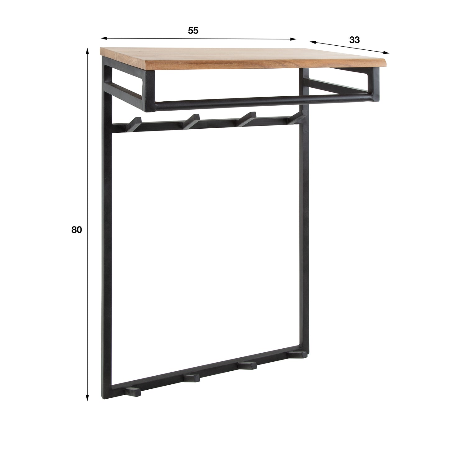 Garderobe – hutablage 4 haken – 55×33×80 cm – Massiv Akazie | Modell N0082