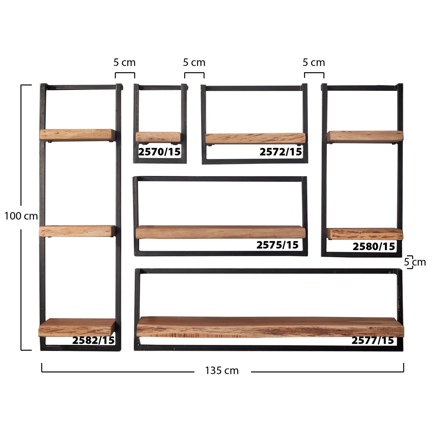 Wandregal – 65×25×30 cm – Massiv Akazie | Modell N0095