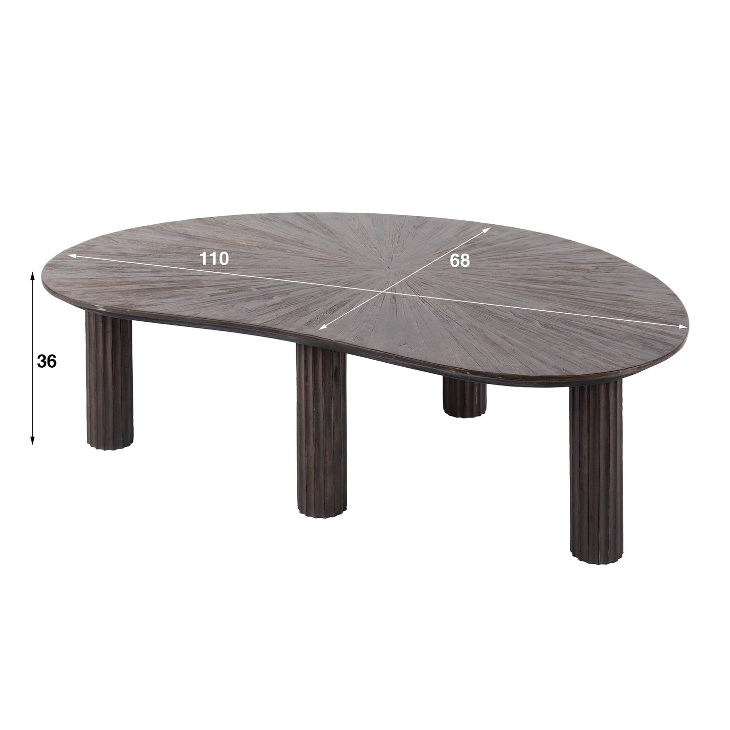 Couchtisch – nierenförmig – 110×68×36 cm – Massiv Teak Espresso | Modell N0109