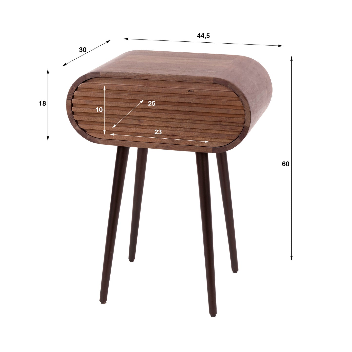 Nachttisch – oval – 45×30×60 cm – Massiv Akazie braun | Modell N0143