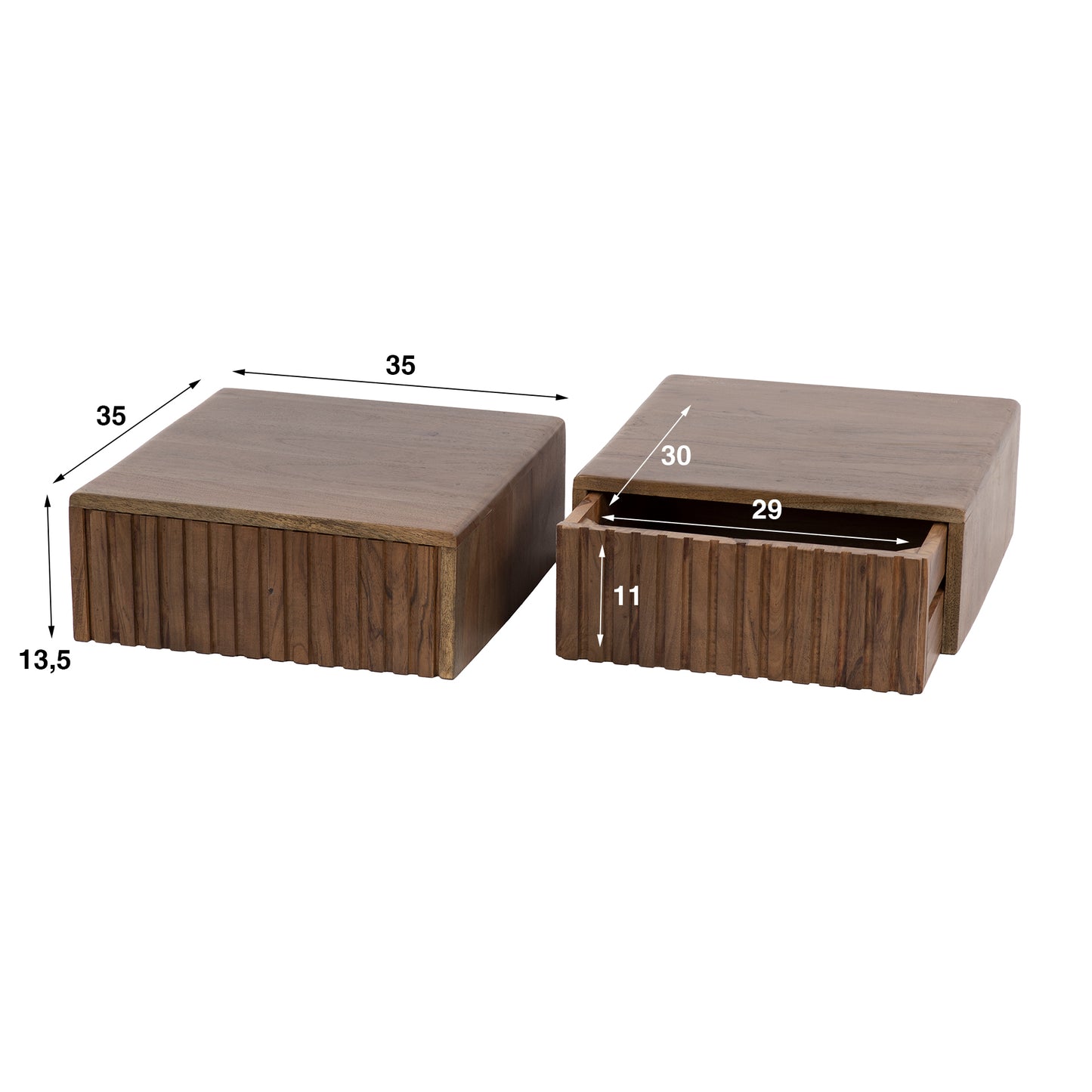 Nachttisch – 2-er pack – 35×35×14 cm – Massiv Akazie braun | Modell N0144