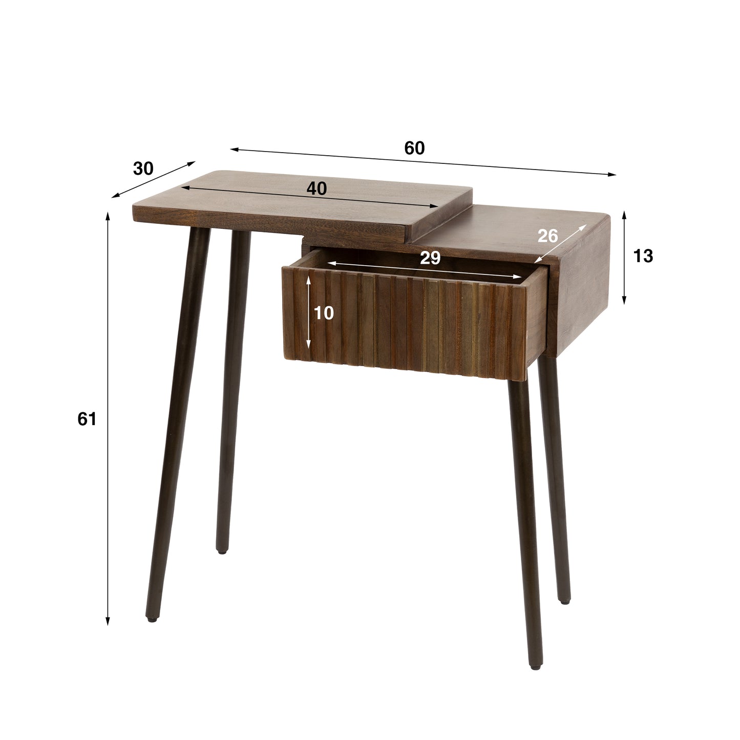 Nachttisch – 60×30×61 cm – Massiv Akazie braun | Modell N0148