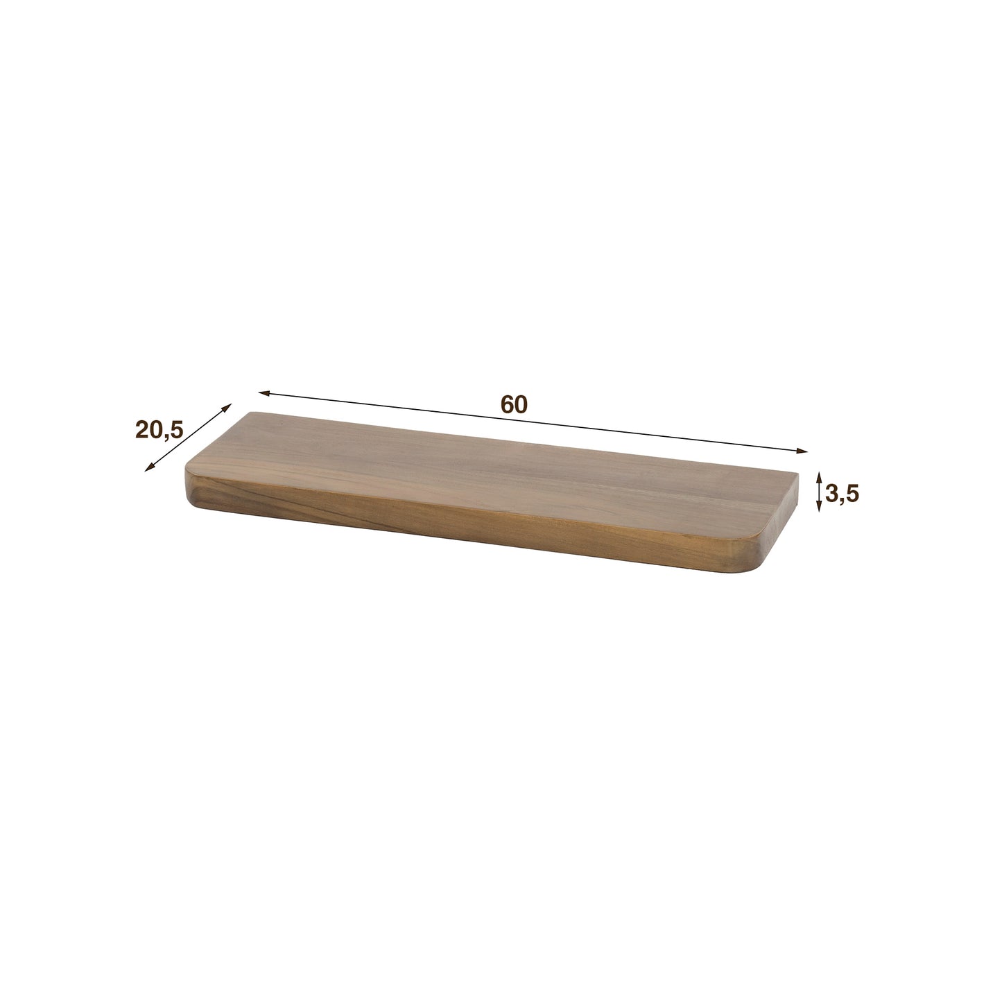 Wandregal – 60×20×4 cm – Massiv Akazie braun | Modell N0155