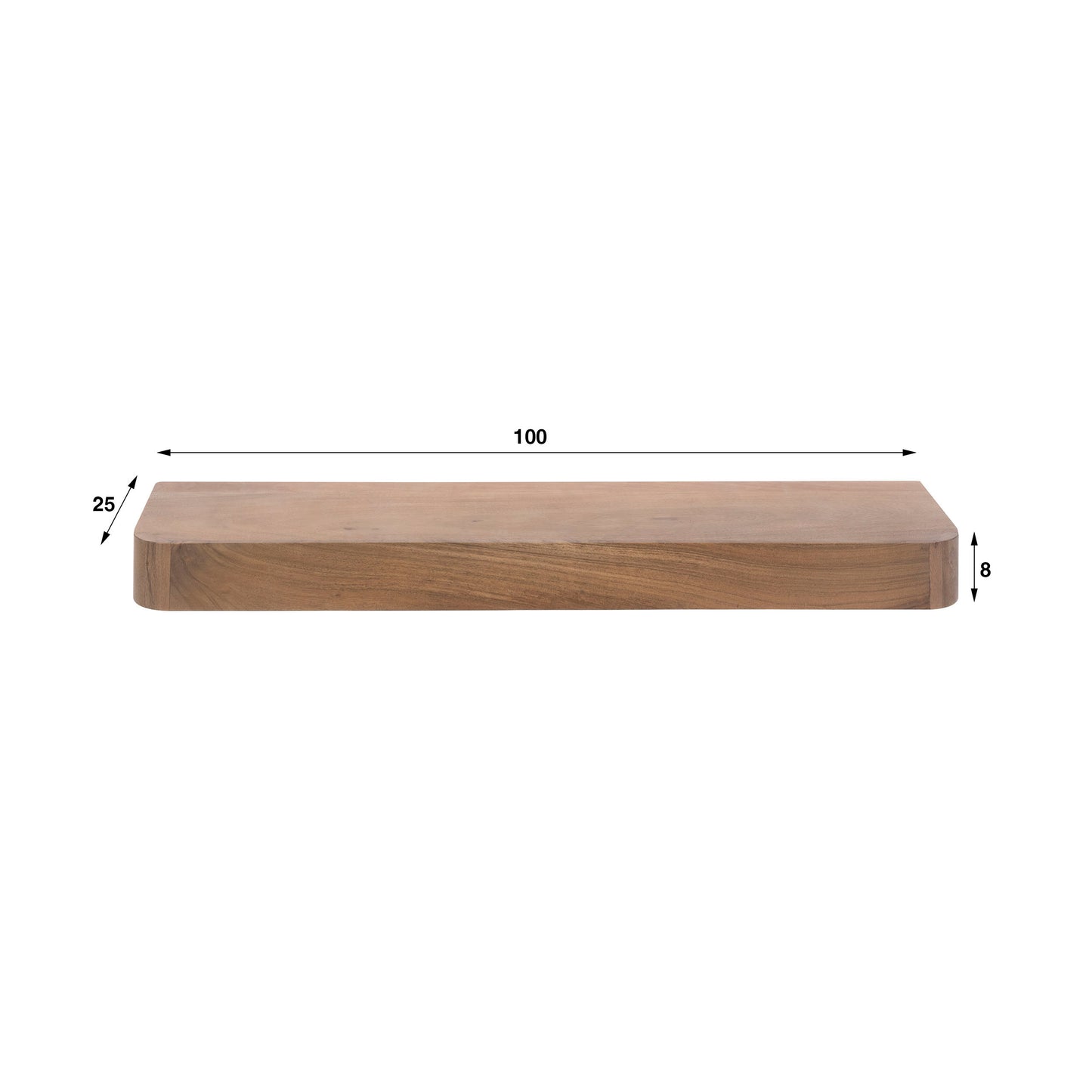 Wandregal – 100×25×8 cm – Massiv Akazie braun | Modell N0159