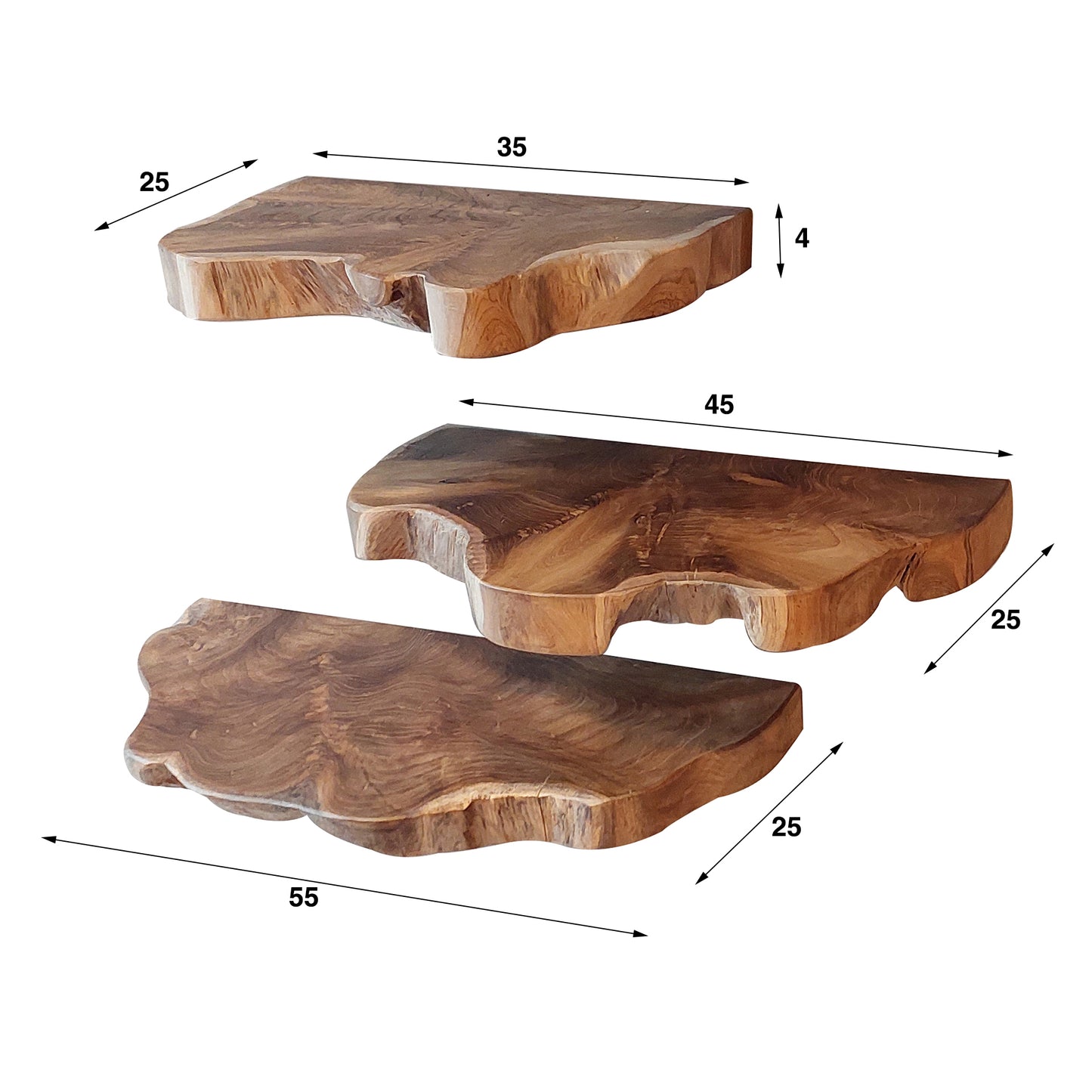 Wandregal – 55×25×4 cm – Massiv Teak | Modell N0193