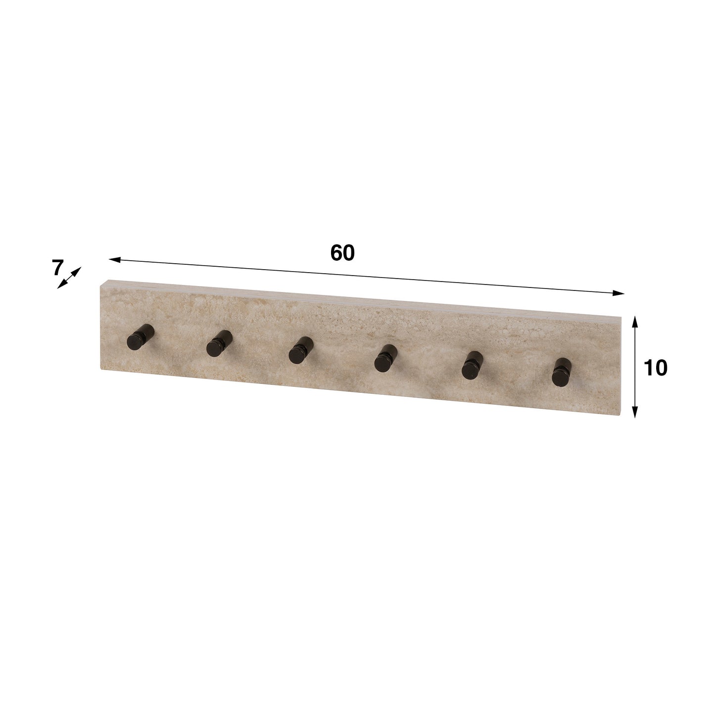 Garderobe – 6 haken – 60×7×10 cm – Keramik travertin | Modell N0229