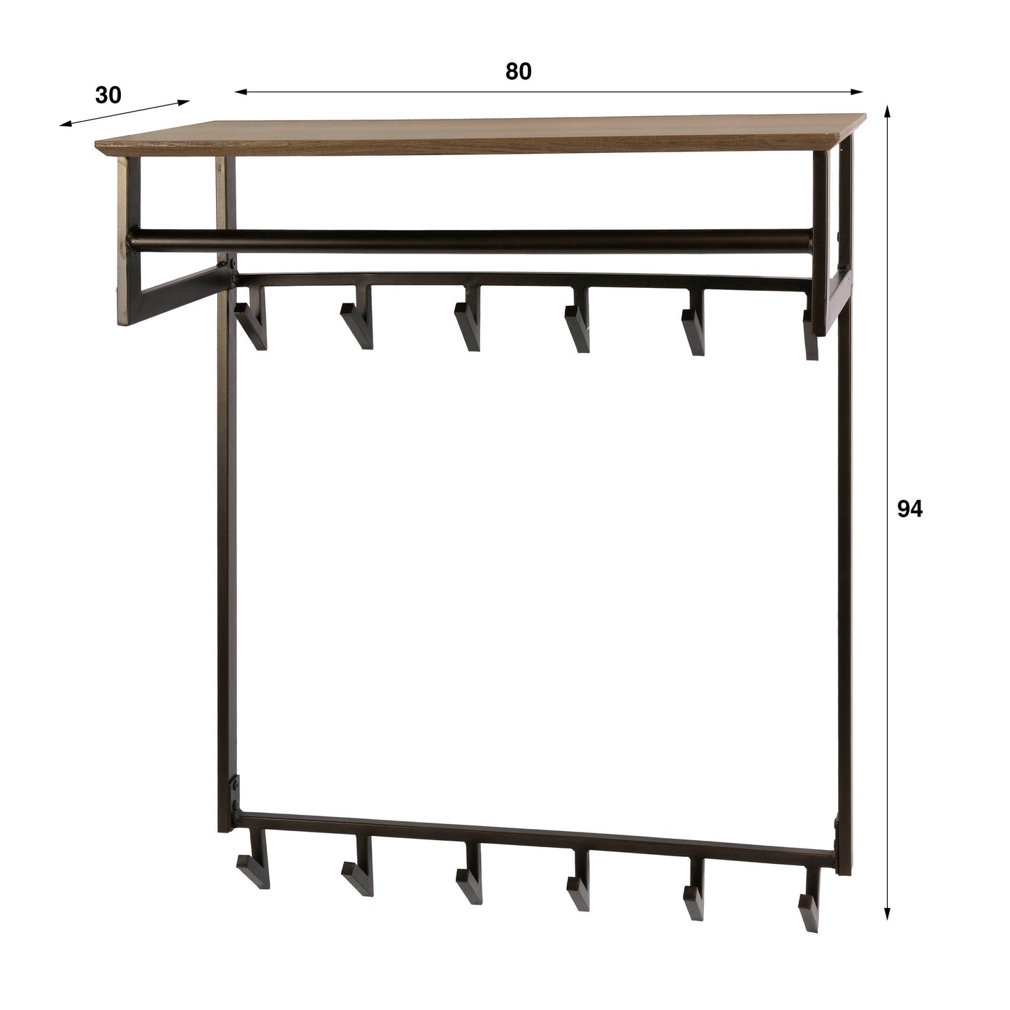 Garderobe – 6 haken – 80×30×94 cm – Drift brown | Modell N0232