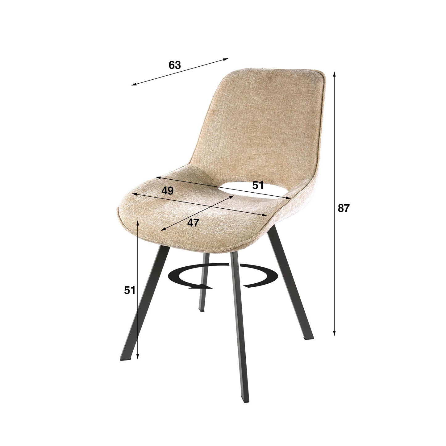 Stuhl – drehbar 4-er pack – 51×63×87 cm – Jaroq sand | Modell N0238
