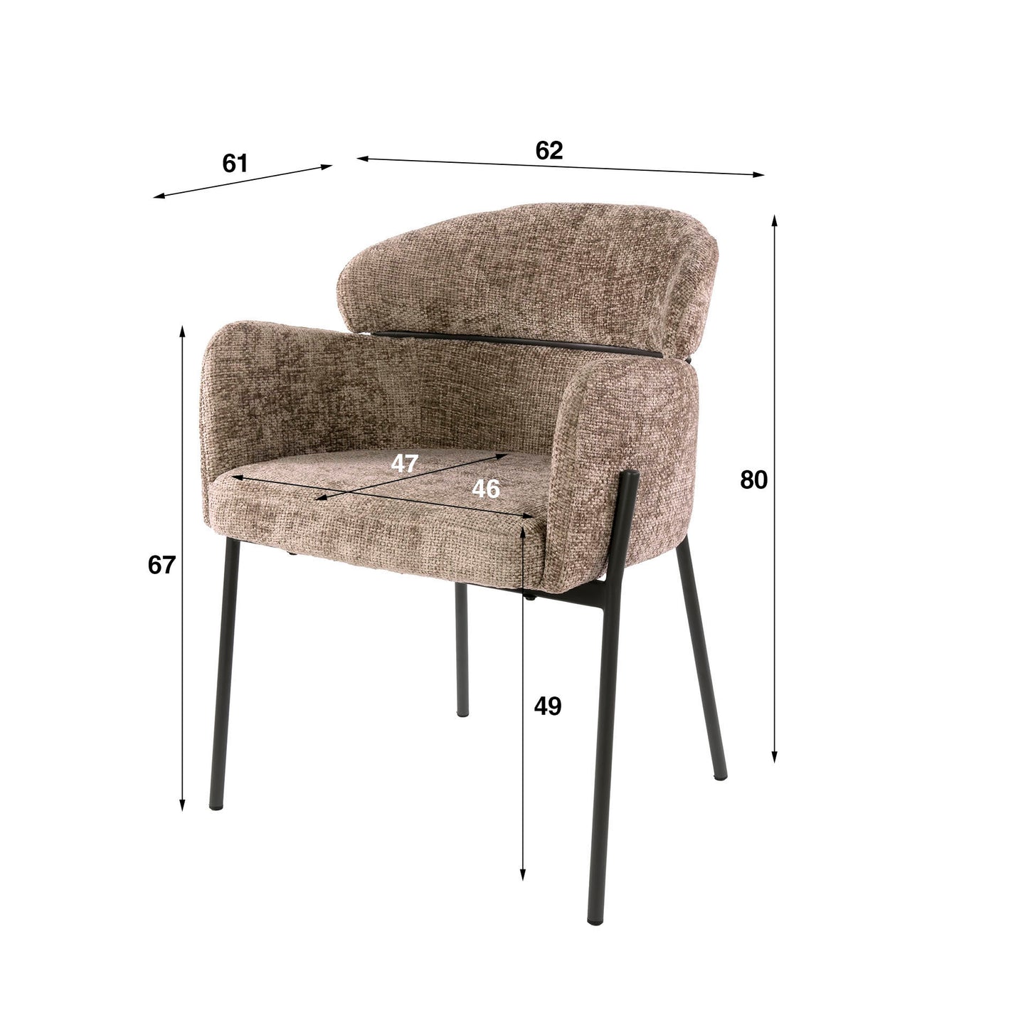 Stuhl – 2-er pack – 62×61×80 cm – Hoven taupe | Modell N0244