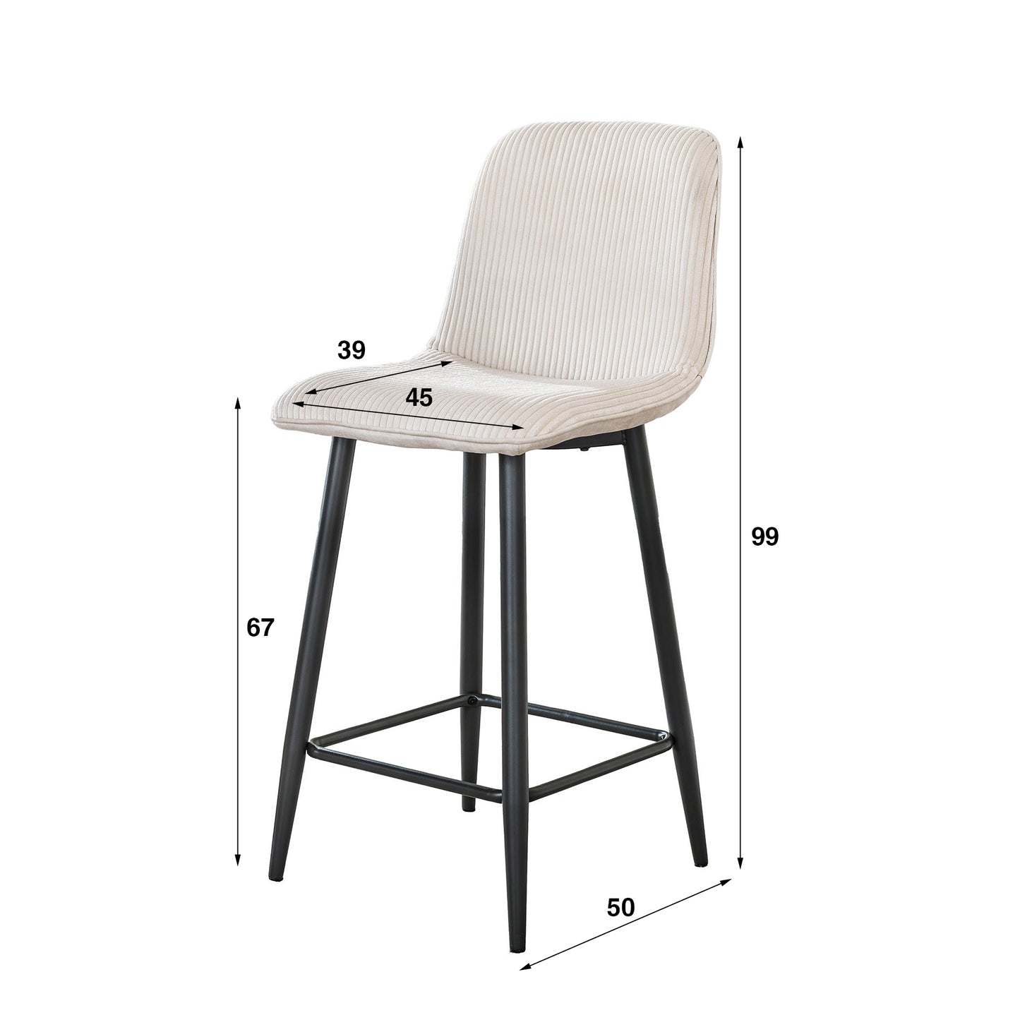 Barstuhl – 2-er pack – 45×50×99 cm – Rock sand | Modell N0250