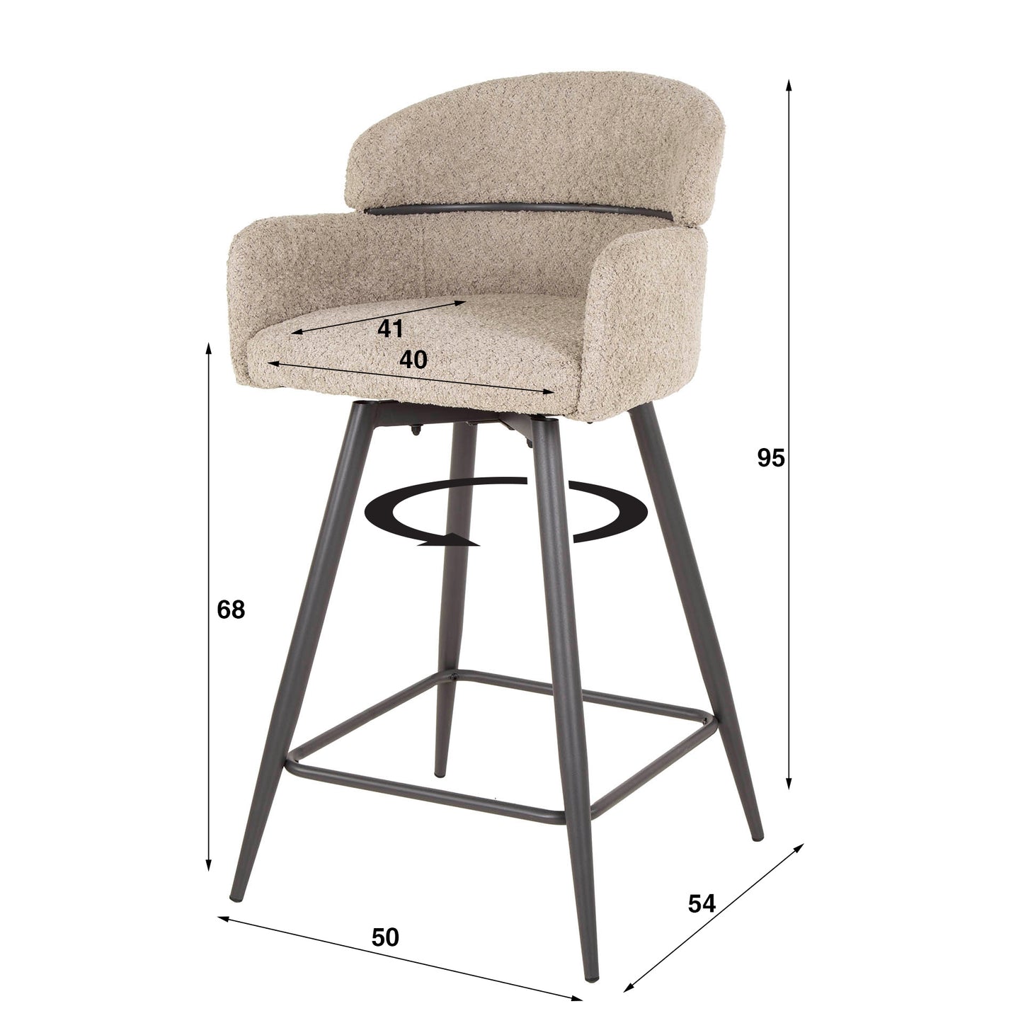 Barstuhl – drehbar 2-er pack – 50×54×95 cm – Bouclé sand | Modell N0251