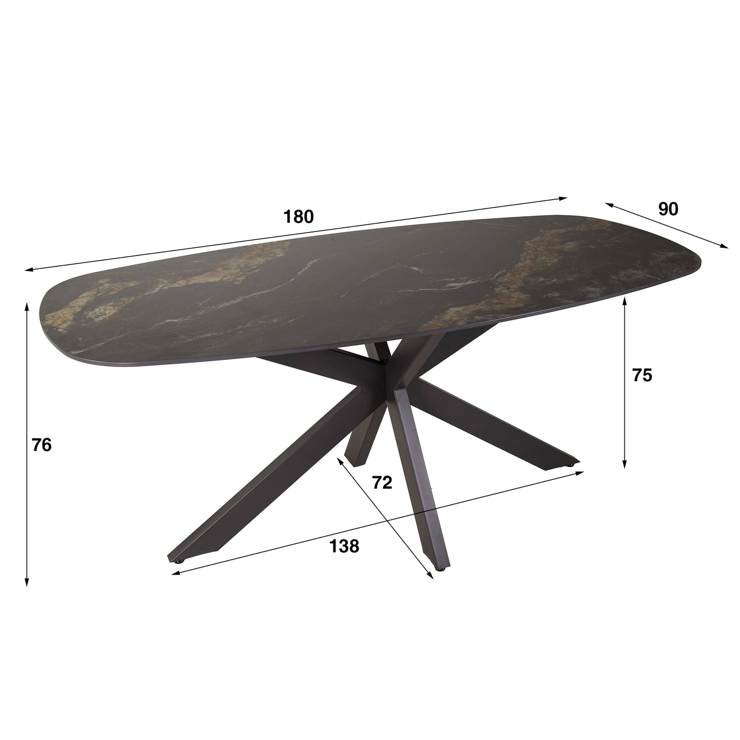 Esstisch – dänisch oval oval – 180×90×76 cm – Keramik fossil black | Modell N0252