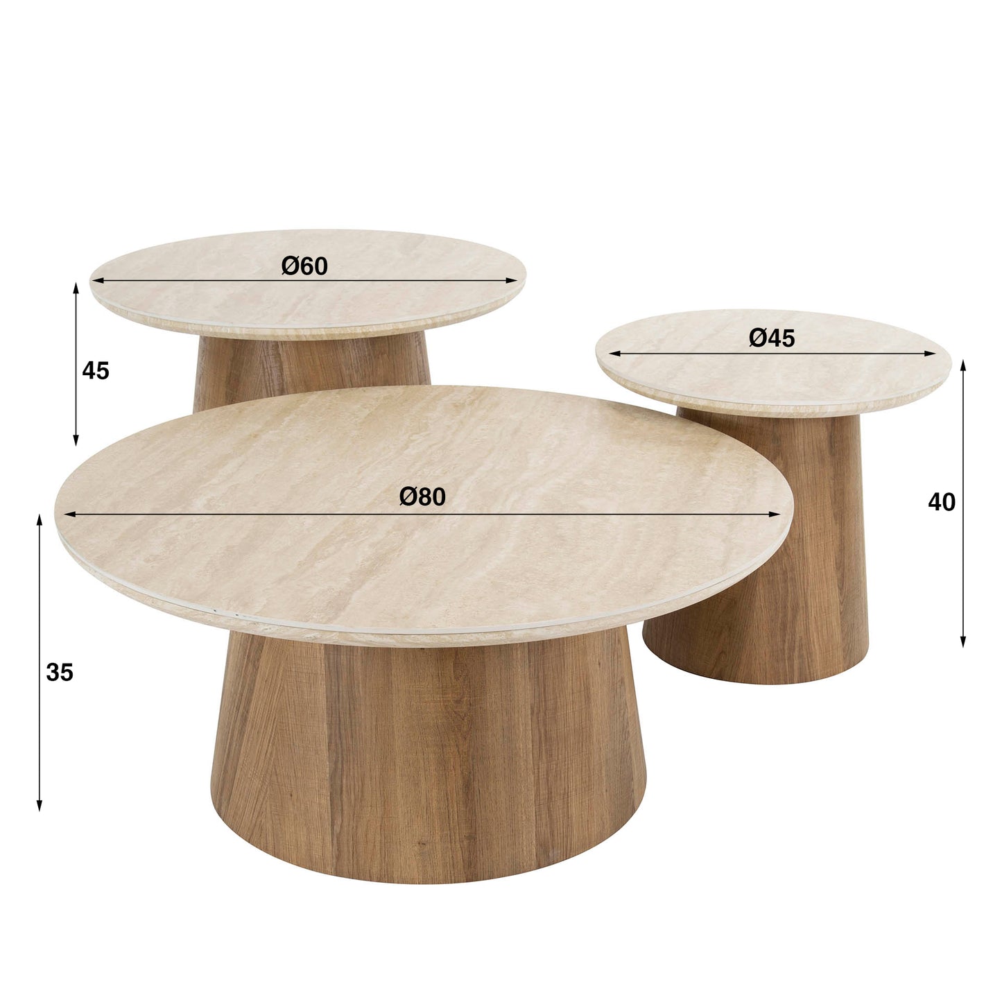 Couchtisch – rund – 80×80×35 cm – Keramik travertin | Modell N0256