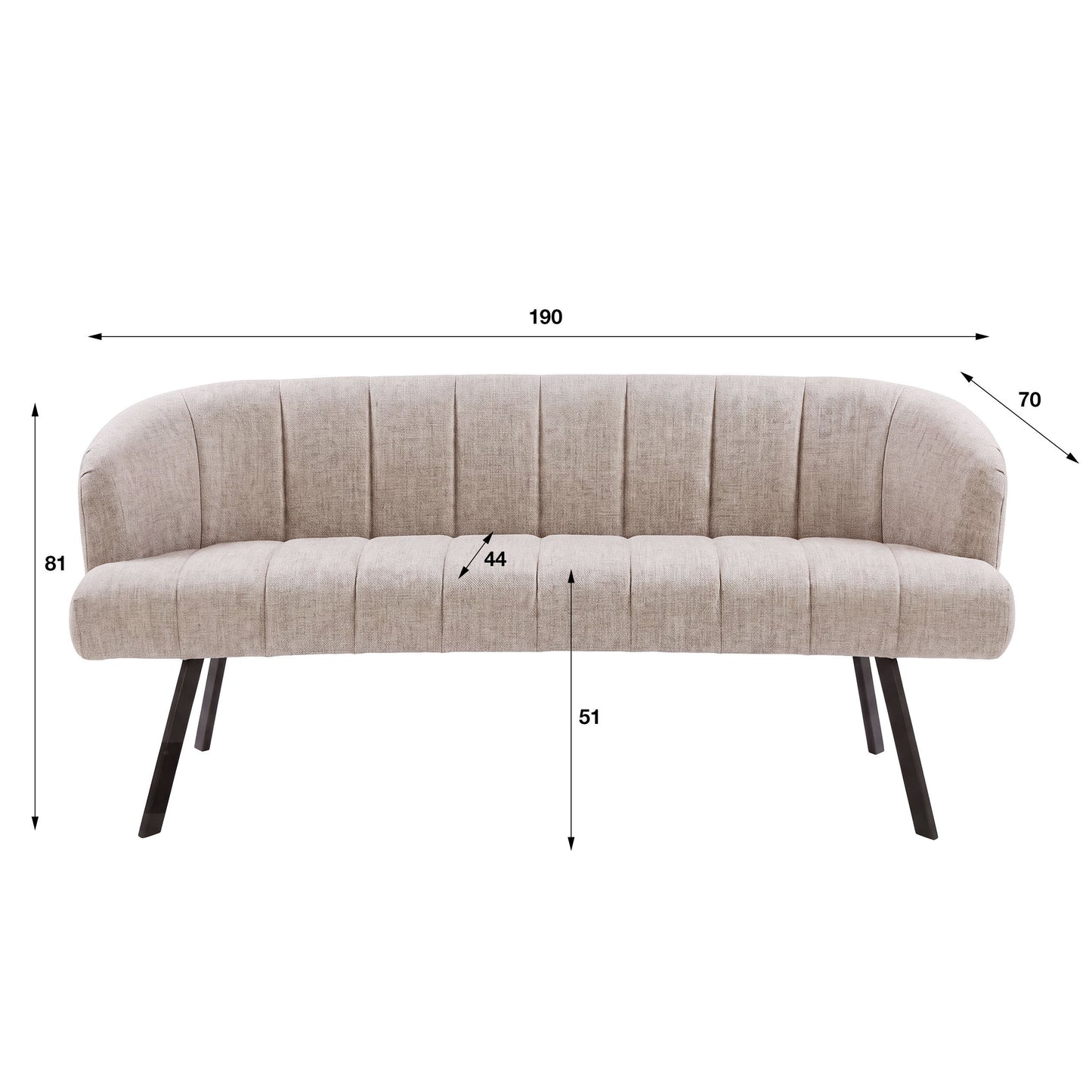 Esszimmerbank – oval – 190×70×81 cm – Alura sand-braun | Modell N0278