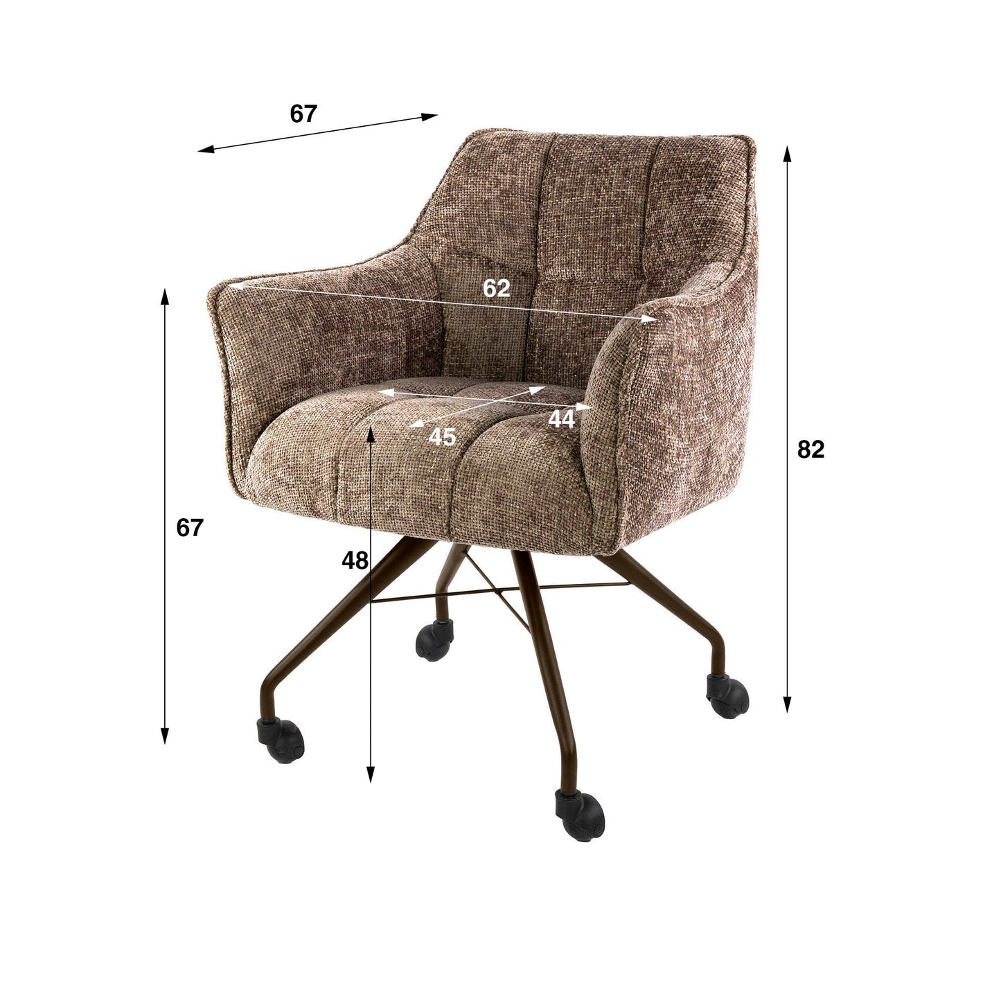 Stuhl – rollen 2-er pack – 62×67×82 cm – Hoven taupe-braun | Modell N0282