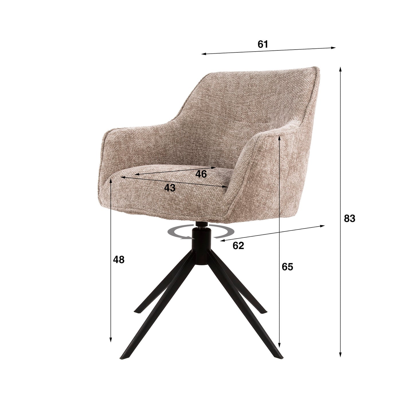 Stuhl – drehbar 2-er pack – 61×62×83 cm – Hoven taupe | Modell N0286