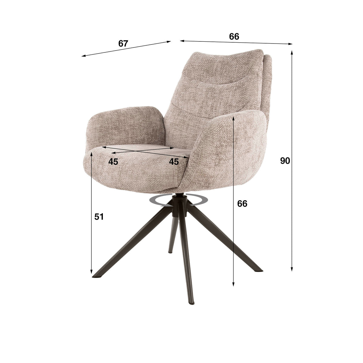 Stuhl – drehbar 2-er pack – 66×67×90 cm – Hoven taupe | Modell N0288