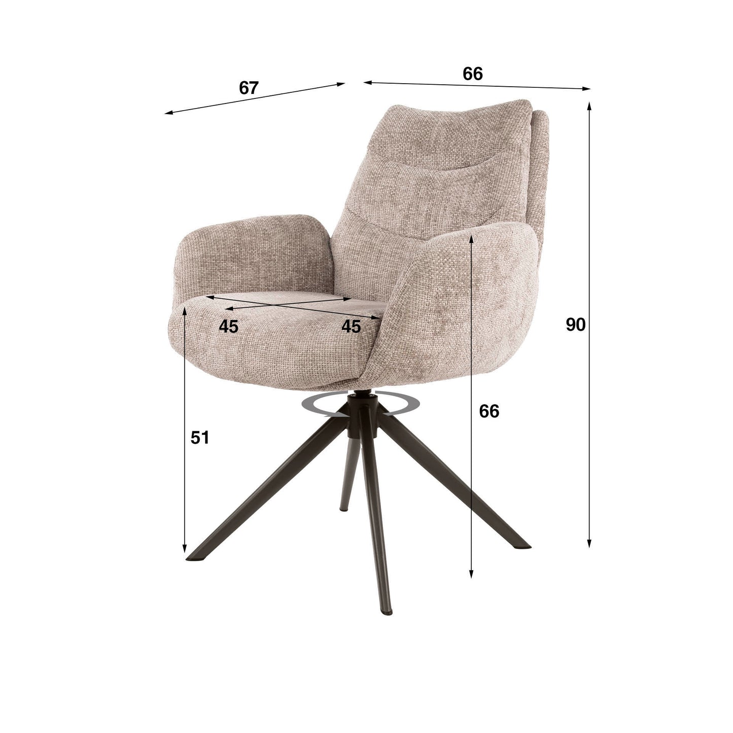 Stuhl – drehbar 2-er pack – 66×67×90 cm – Hoven taupe | Modell N0288