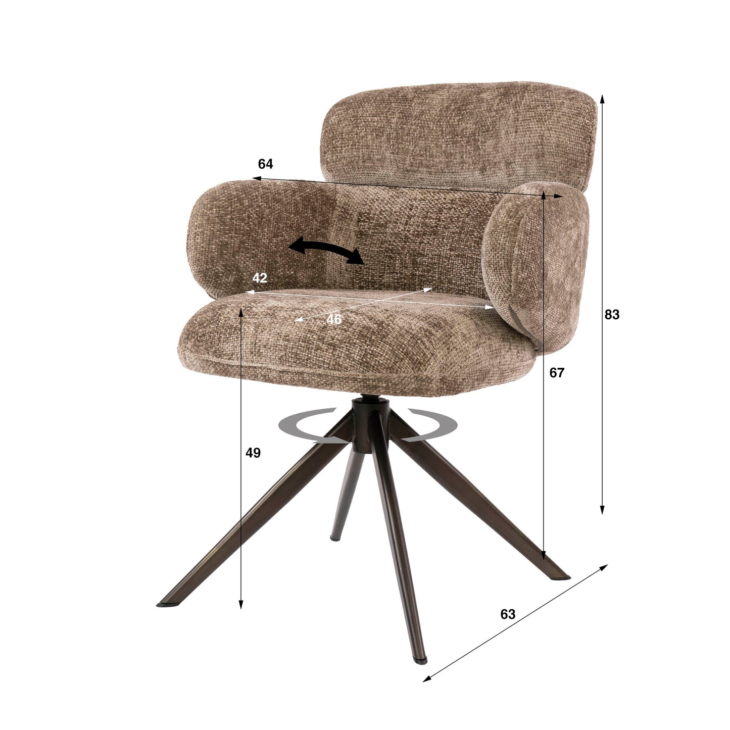 Stuhl – drehbar 2-er pack – 64×63×83 cm – Hoven sand - braun | Modell N0293