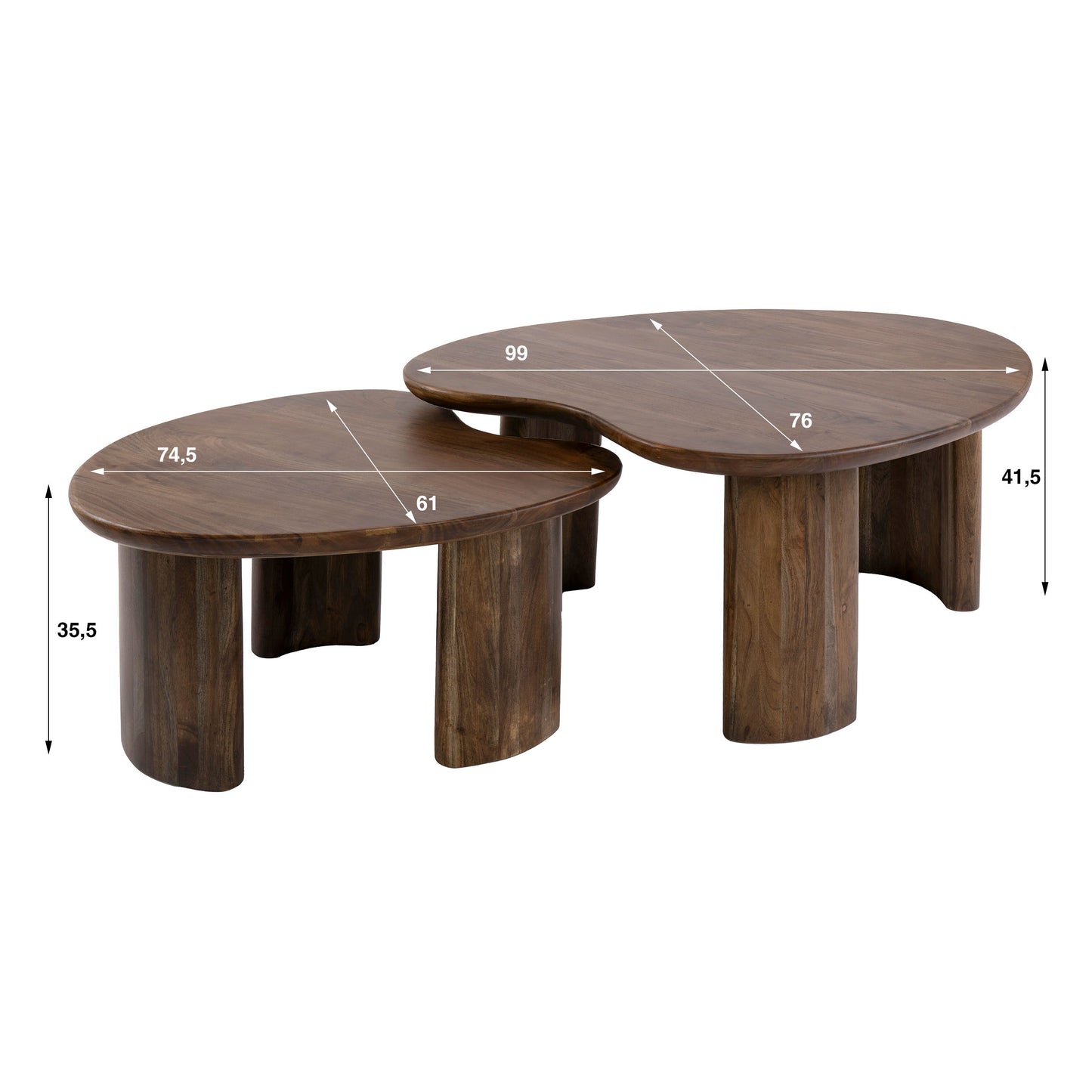 Couchtisch – 99×76×42 cm – Massiv Akazie braun | Modell N0298