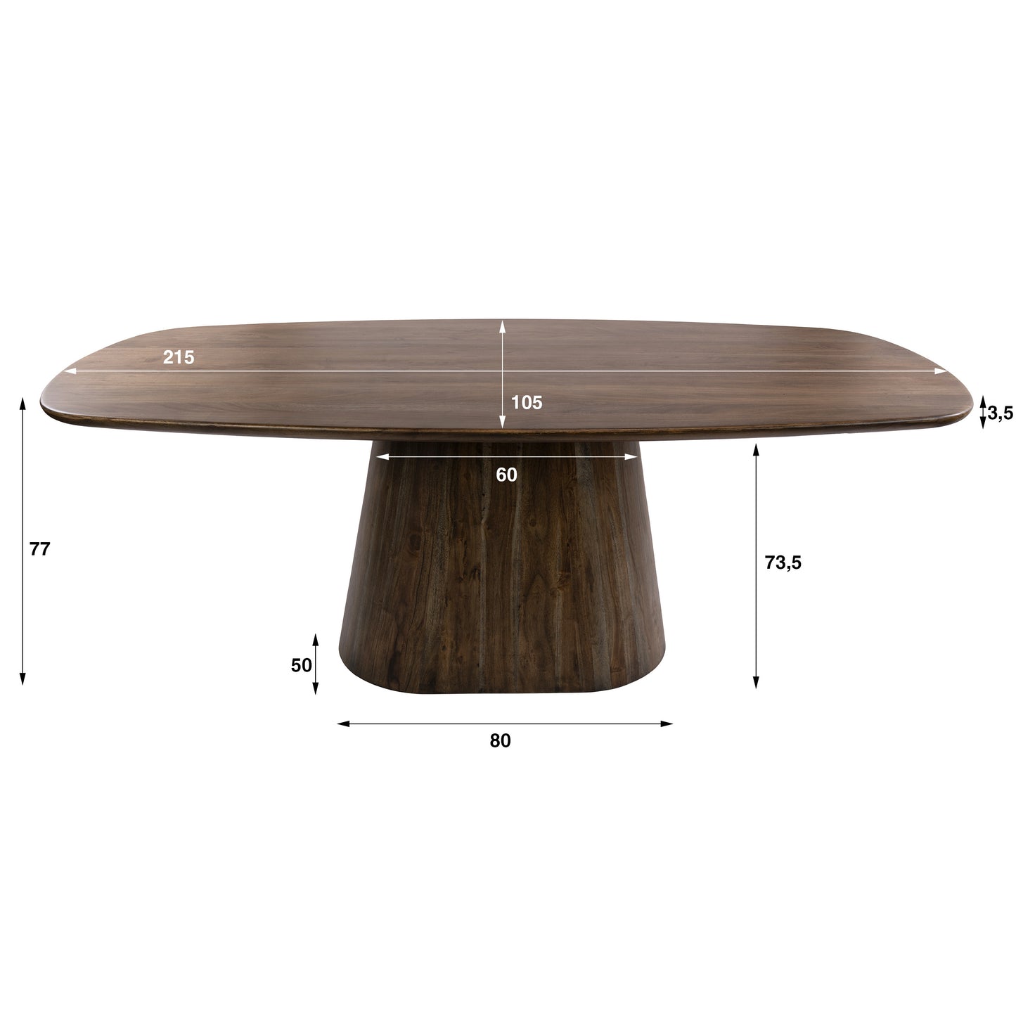 Esstisch – dänisch oval oval – 215×105×77 cm – Massiv Akazie braun | Modell N0303