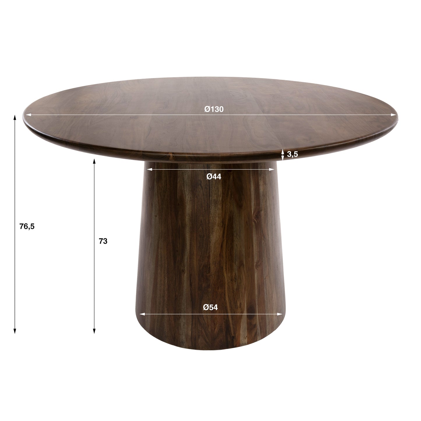 Esstisch – rund – 130×130×77 cm – Massiv Akazie braun | Modell N0304