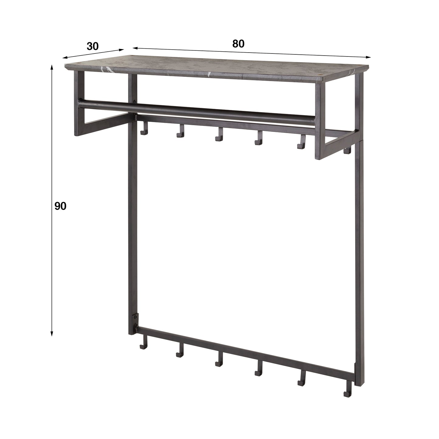Garderobe – hutablage 6 haken – 80×30×90 cm – 3D Melamin graphite | Modell N0310