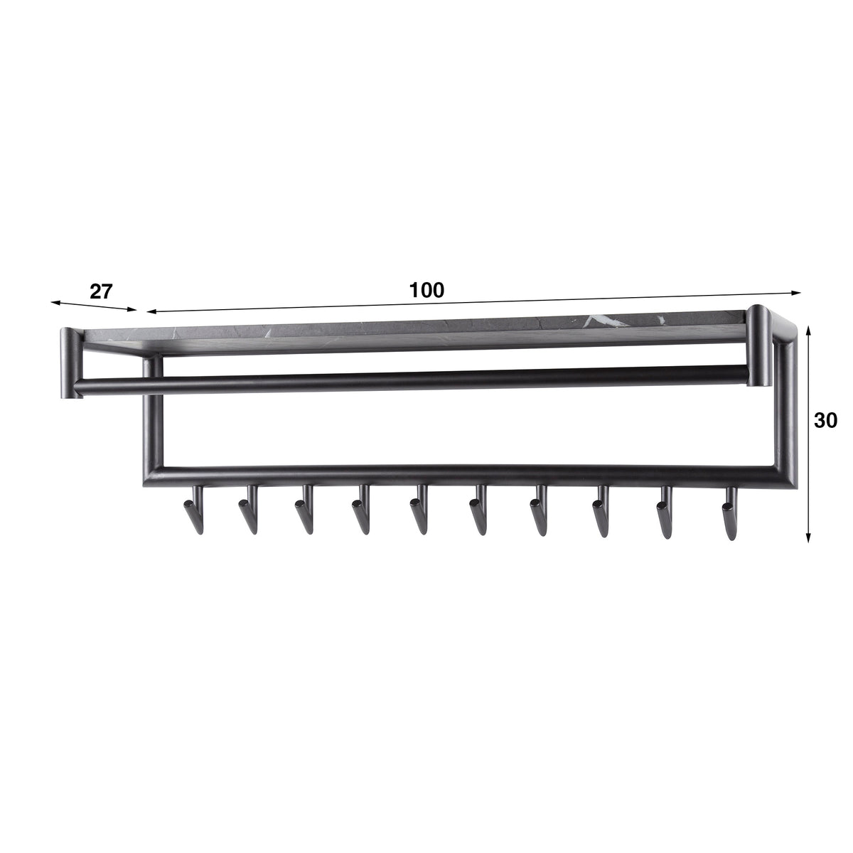 Garderobe – hutablage – 100×27×30 cm – 3D Melamin graphite | Modell N0311