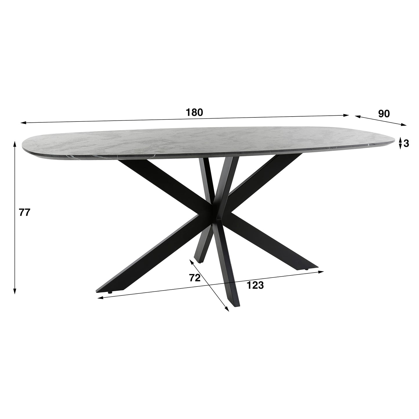 Esstisch – dänisch oval oval – 180×90×77 cm – 3D Melamin graphite | Modell N0315