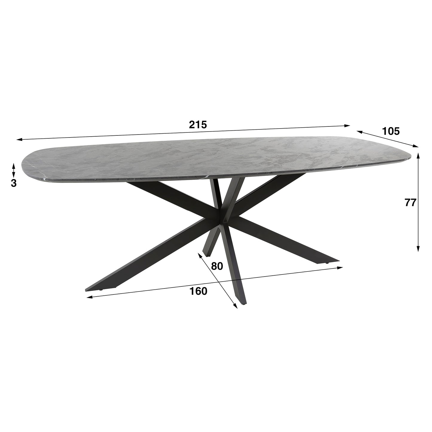 Esstisch – dänisch oval oval – 215×105×77 cm – 3D Melamin graphite | Modell N0316