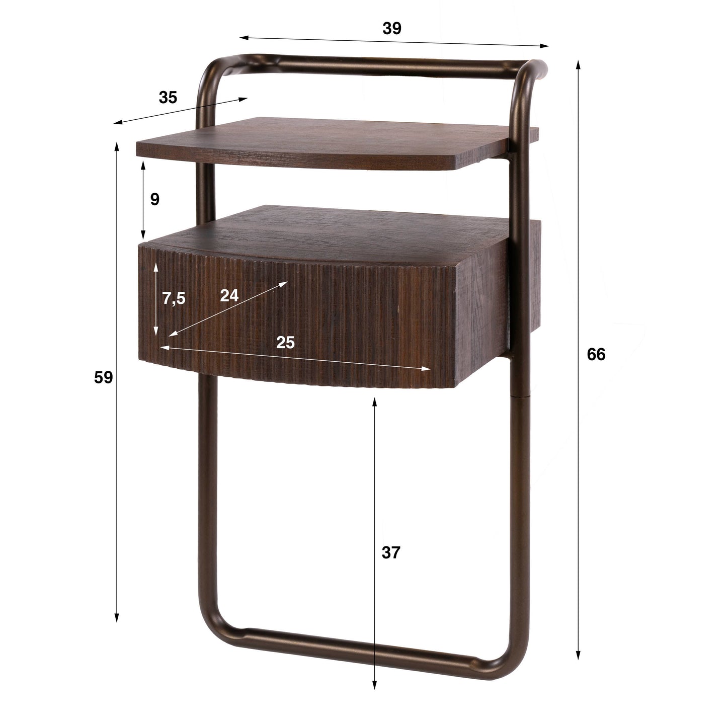 Nachttisch – 39×35×66 cm – 3D Eiche dunkelbraun | Modell N0331