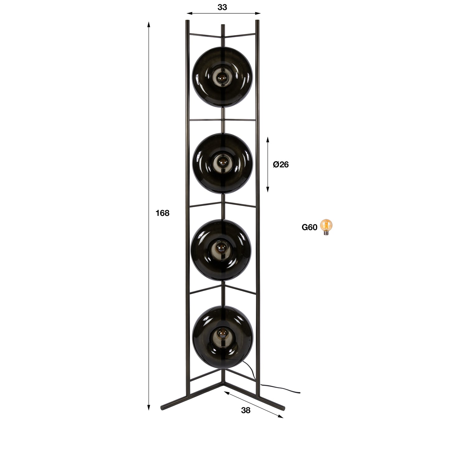 Stehleuchte – 33×20×168 cm – Amberfarbenes Glas | Modell N0346