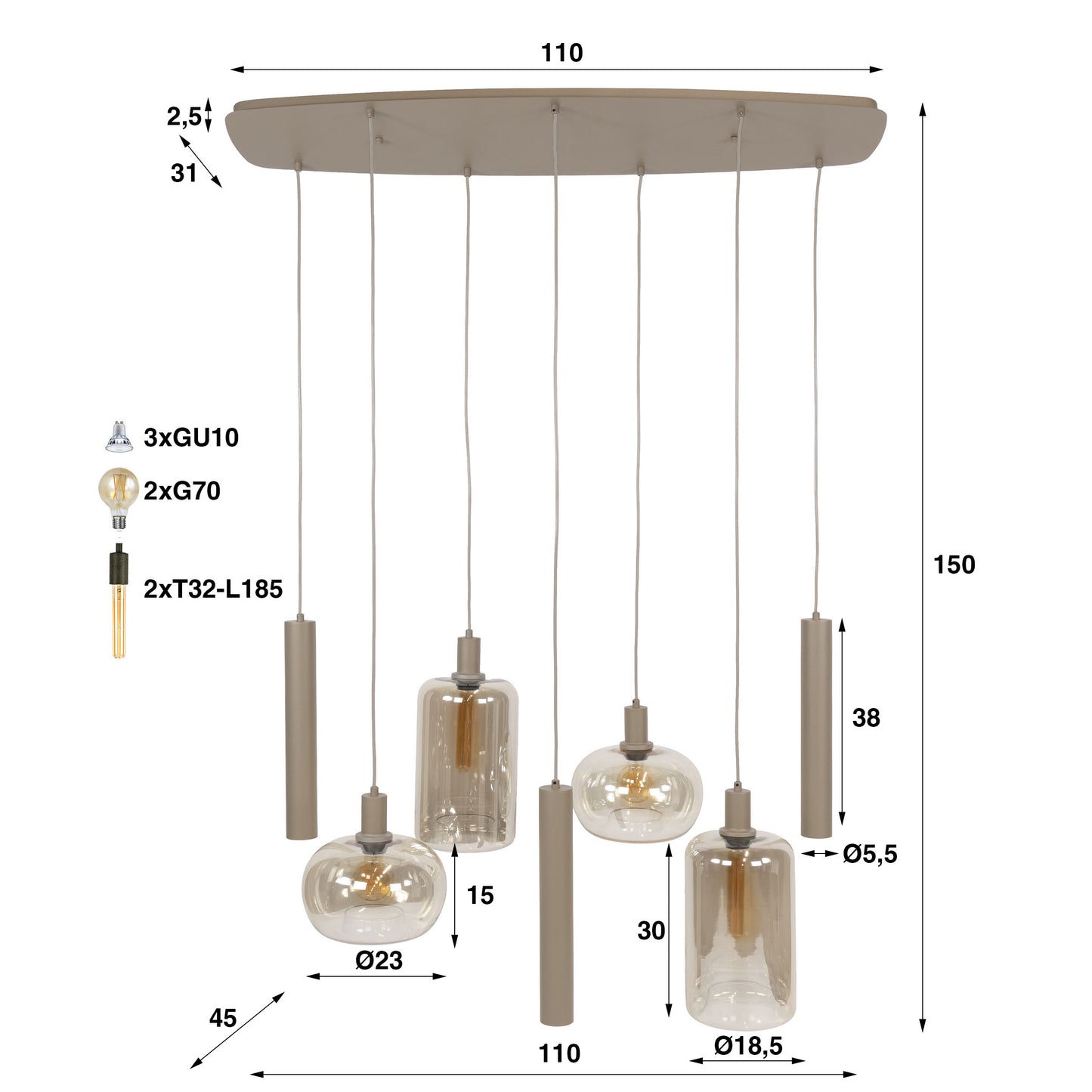Pendelleuchte – 110×45×150 cm – Beige | Modell N0347
