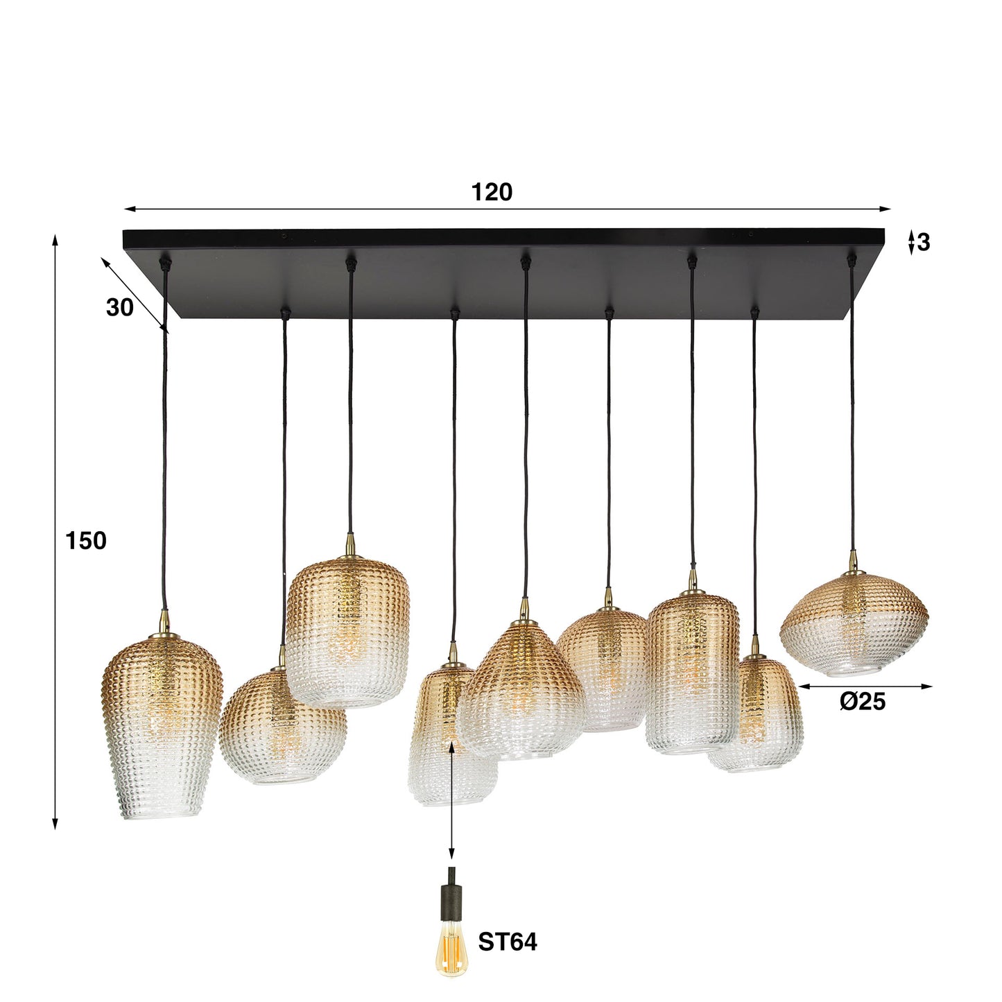 Pendelleuchte – 120×40×150 cm – Amberfarbenes Glas | Modell N0380