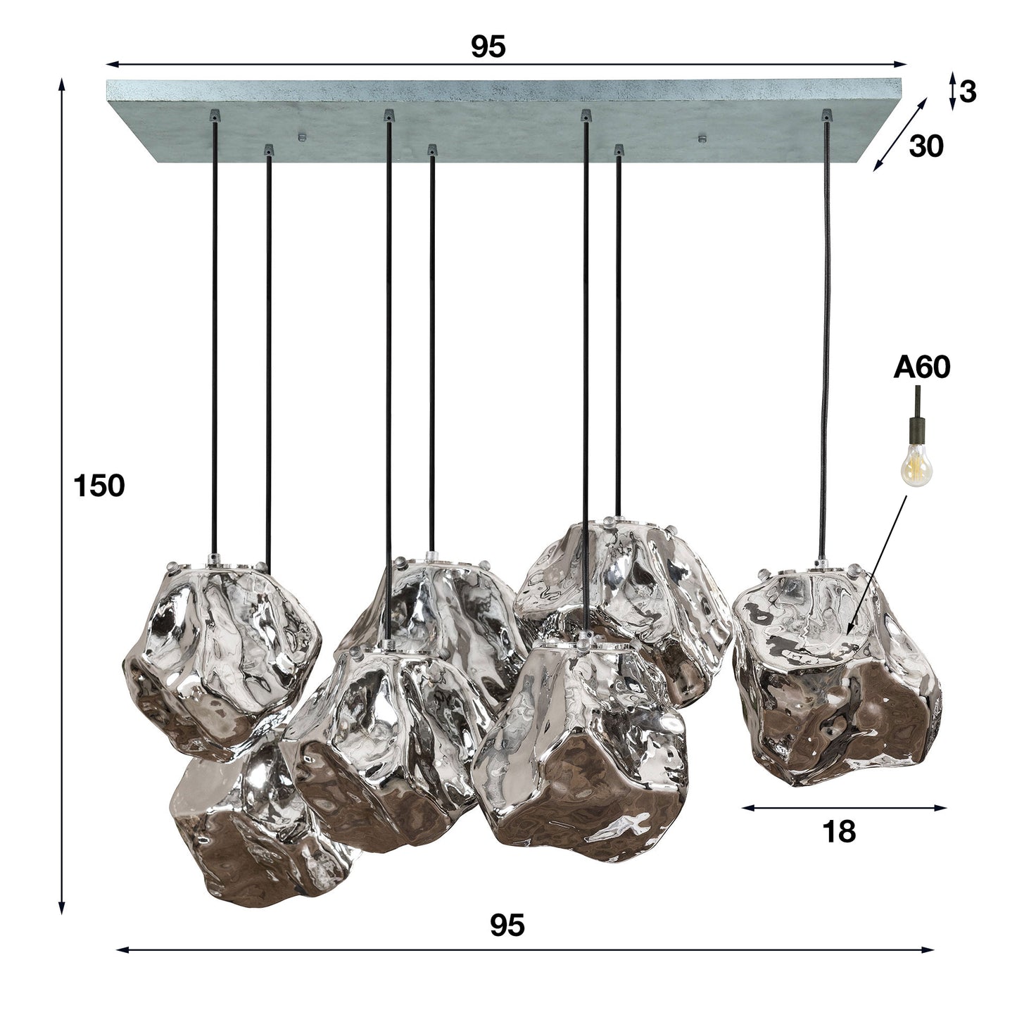 Pendelleuchte – 95×44×150 cm – Chromglas | Modell N0385