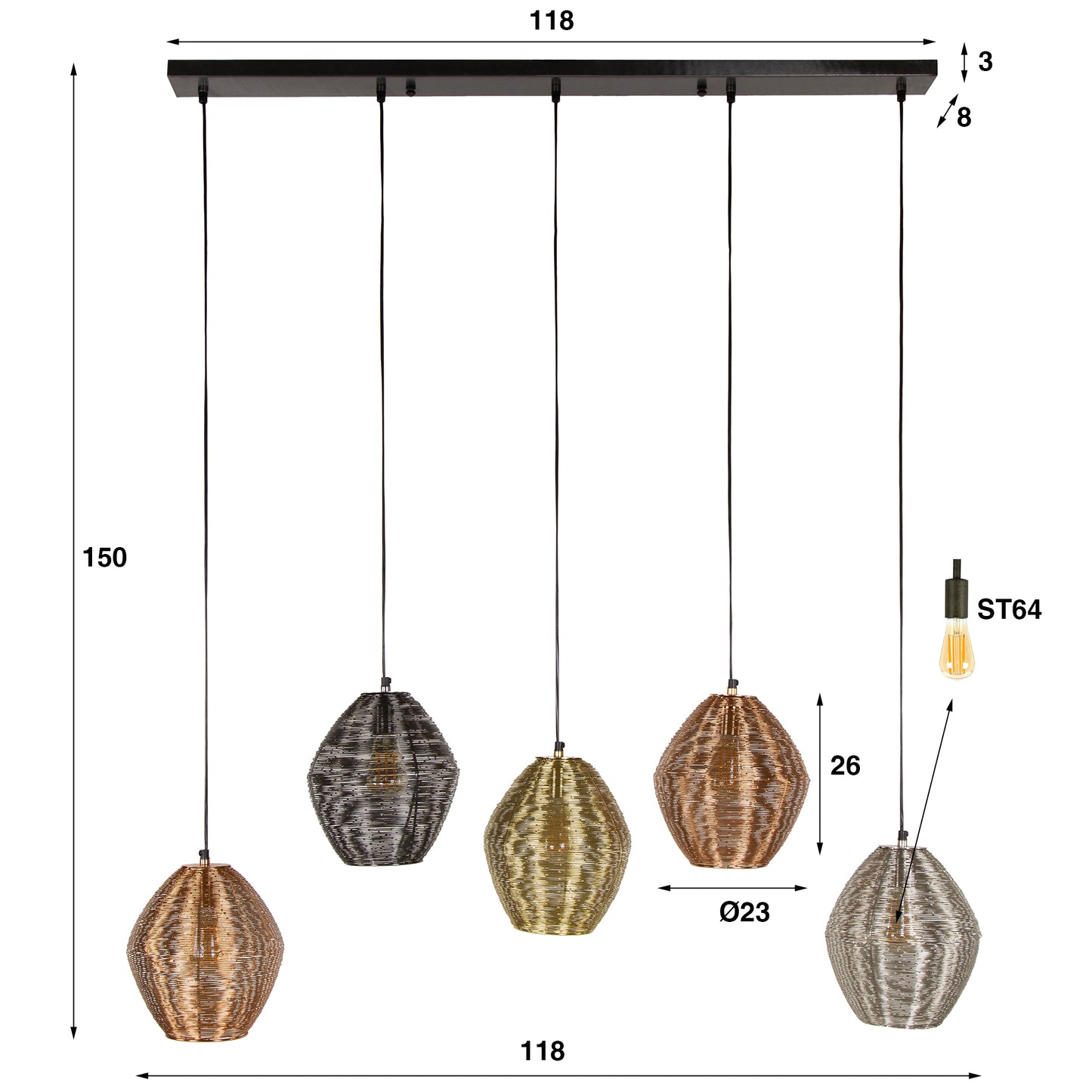 Pendelleuchte – 118×26×150 cm – Mattnickel-Mix | Modell N0401