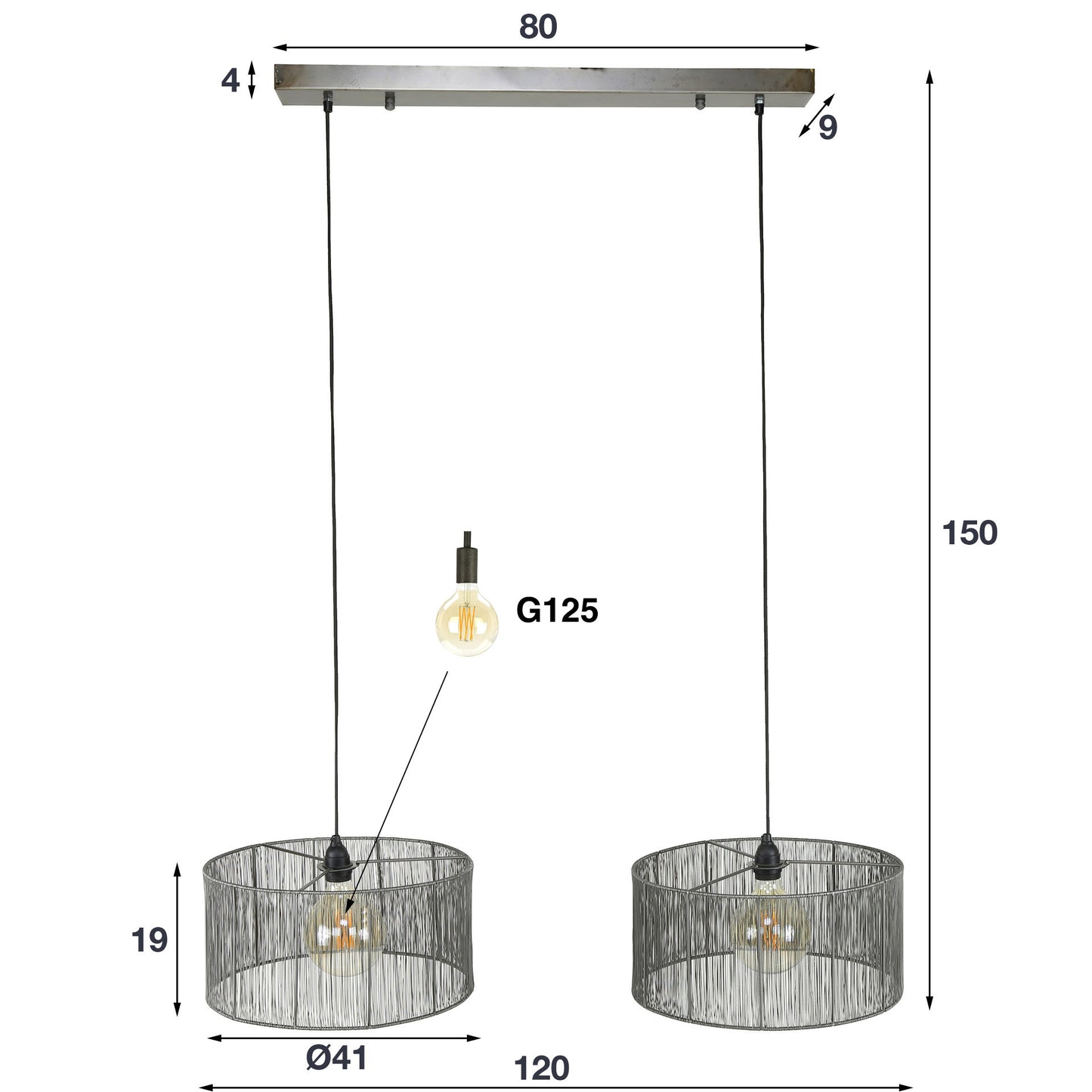 Pendelleuchte – 120×41×150 cm – Schwarznickel | Modell N0406
