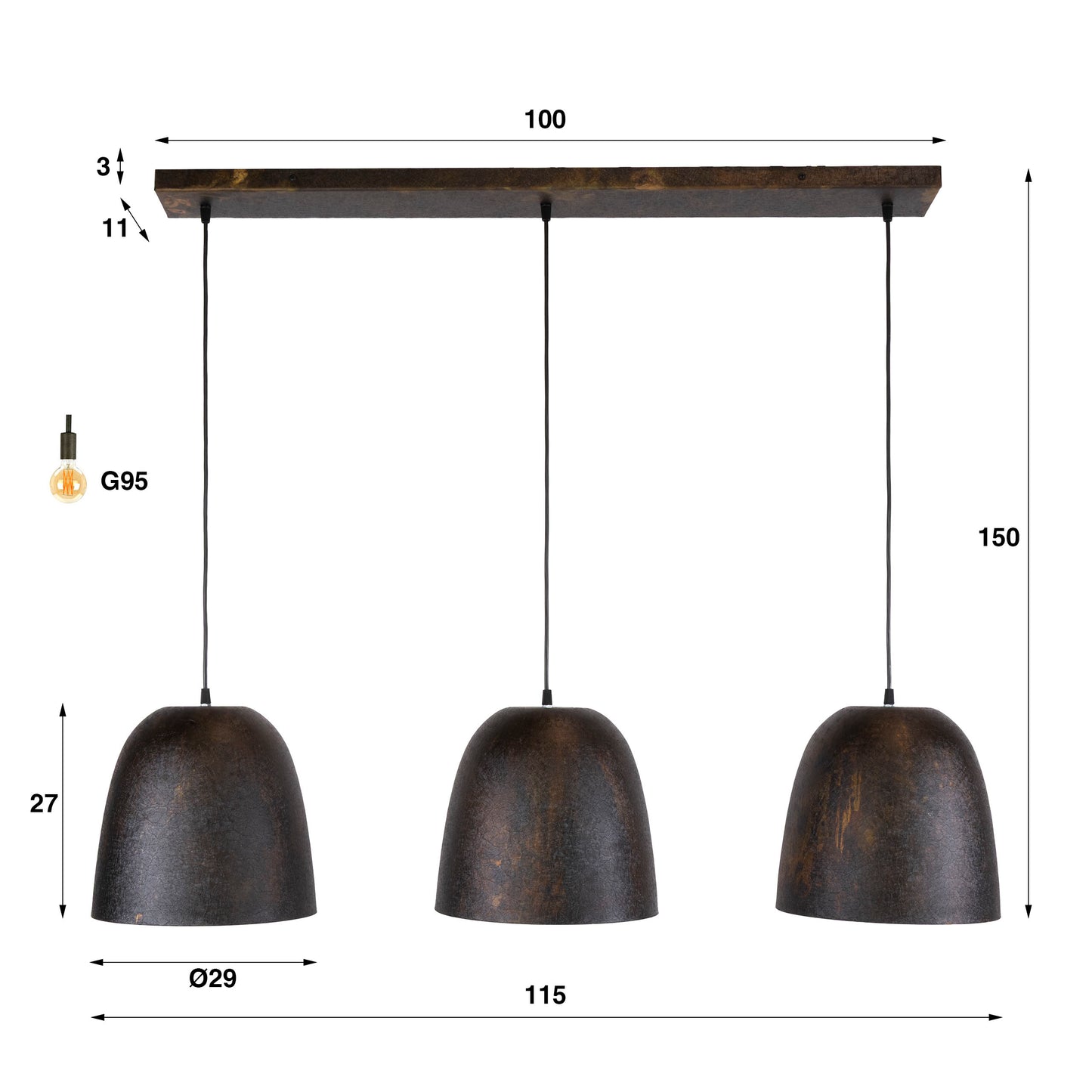 Pendelleuchte – 115×29×150 cm – Smoked brown | Modell N0408