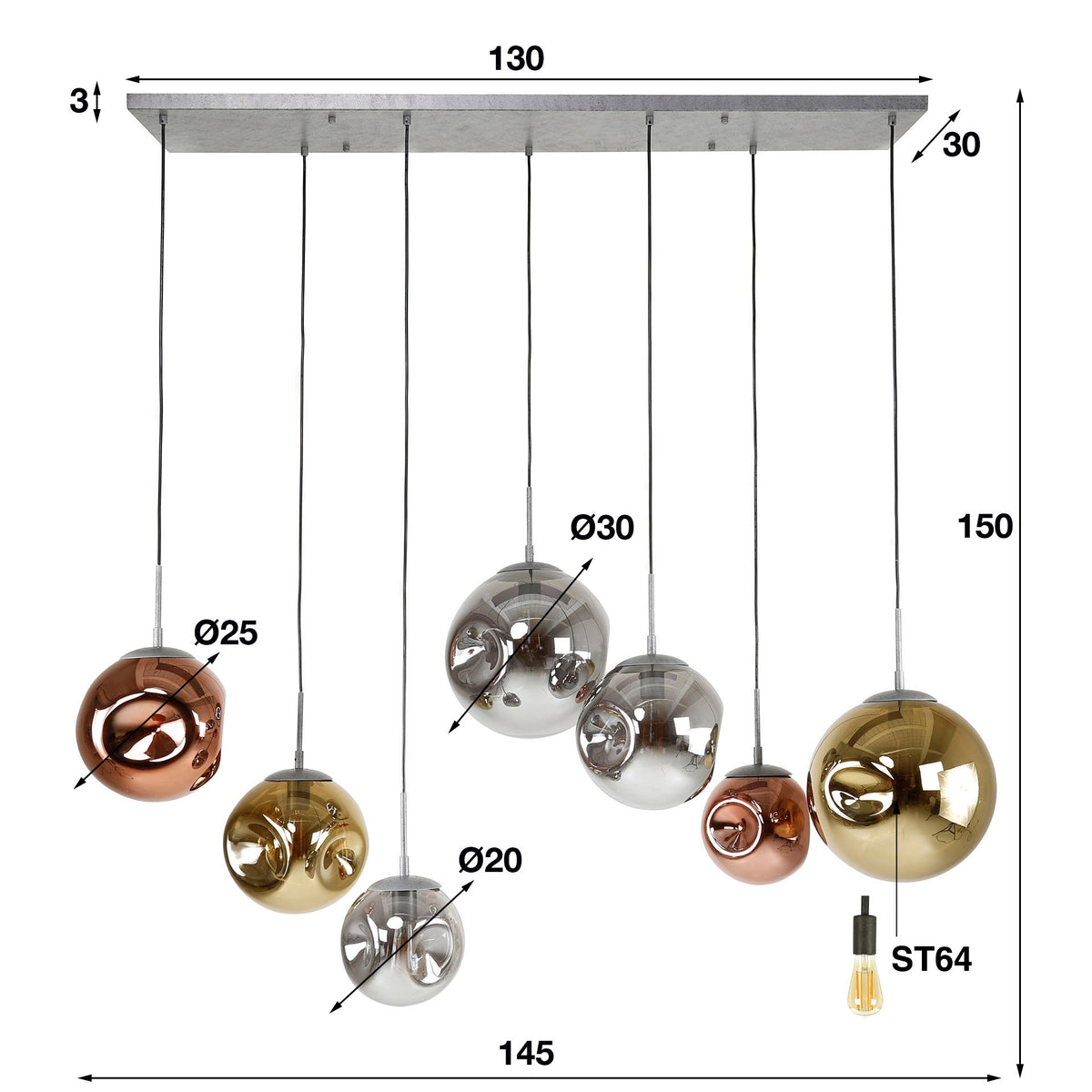 Pendelleuchte – 145×50×150 cm – Alt Silber | Modell N0423