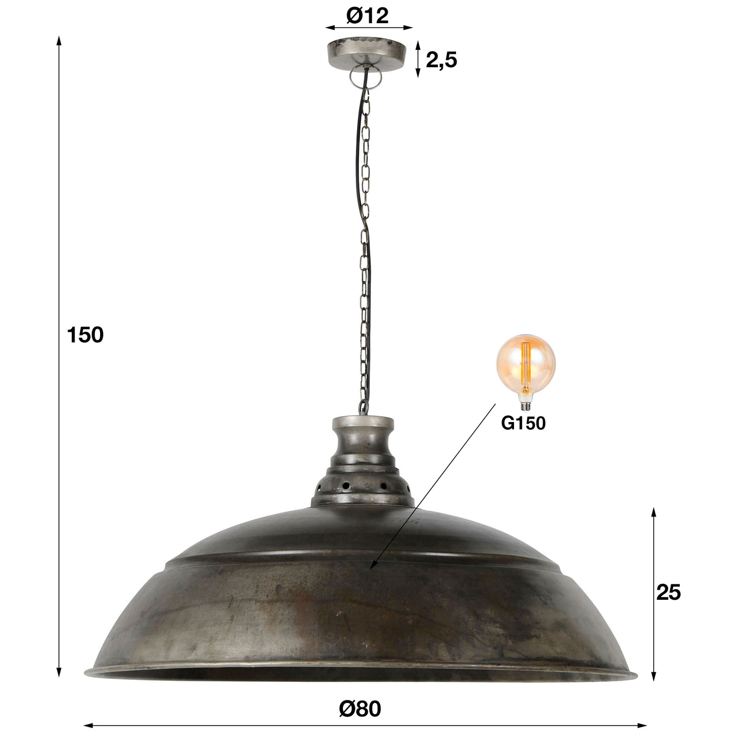 Pendelleuchte – 80×80×150 cm – Alt Silber | Modell N0432
