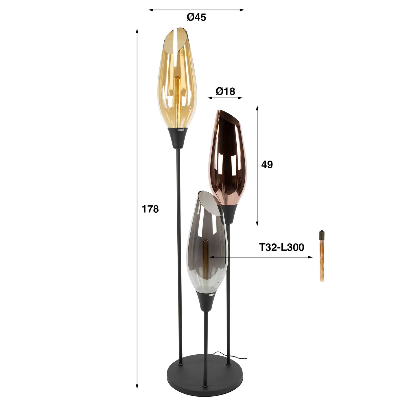 Stehleuchte – 45×45×178 cm – Schwarz | Modell N0440
