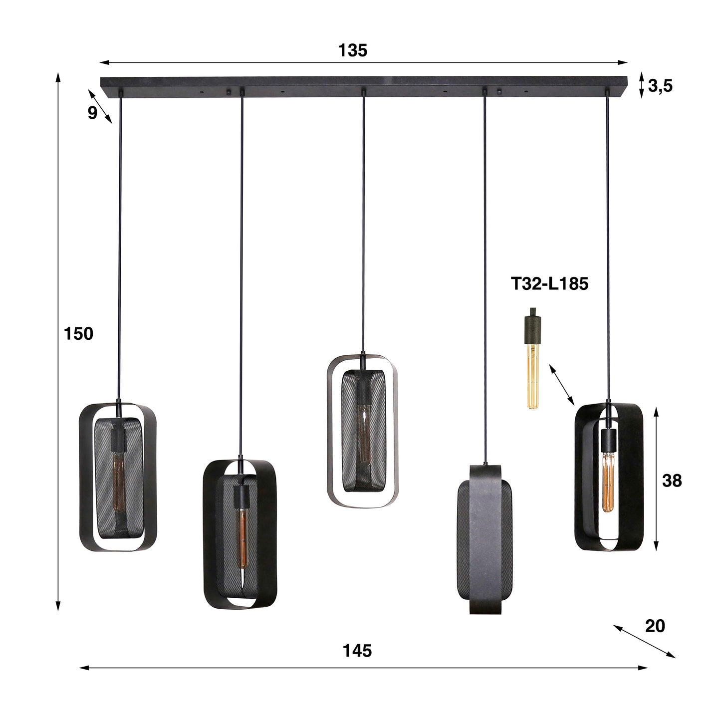 Pendelleuchte – 145×20×150 cm – Artic schwarz | Modell N0462