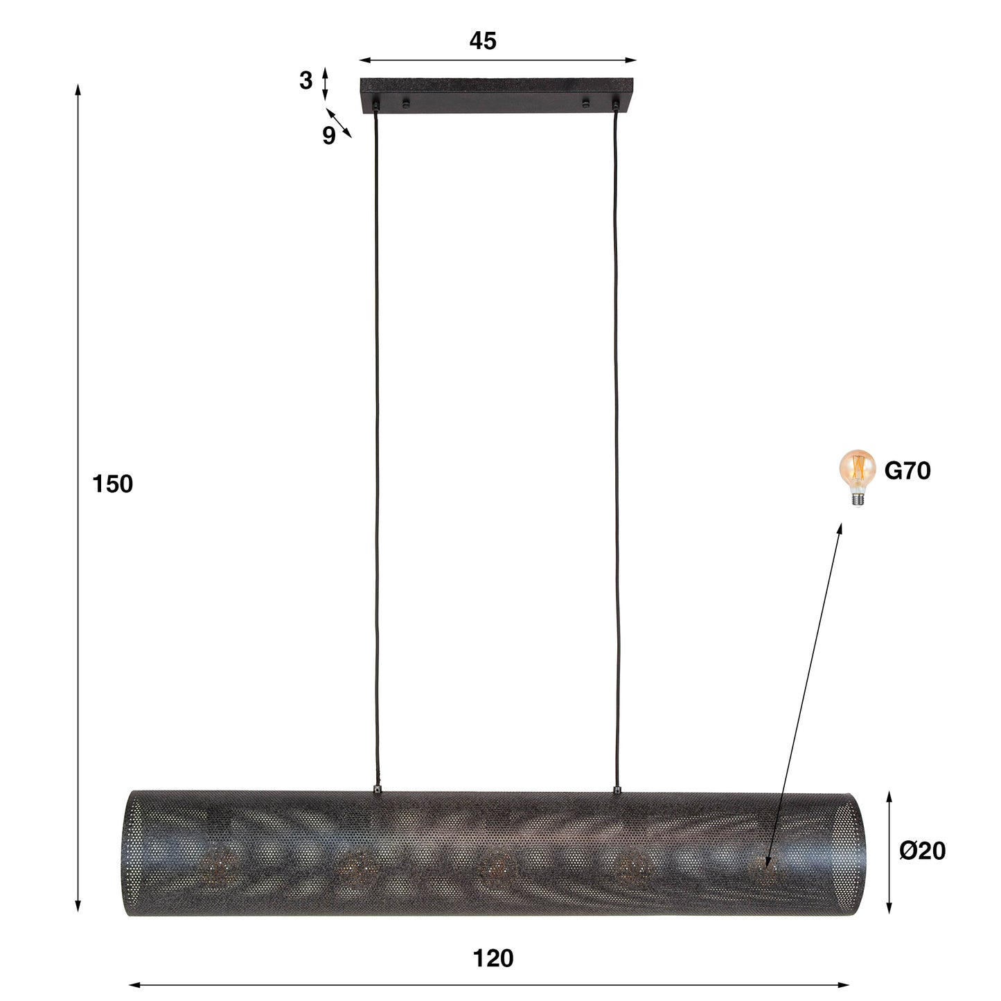 Pendelleuchte – 120×20×150 cm – Artic schwarz | Modell N0465