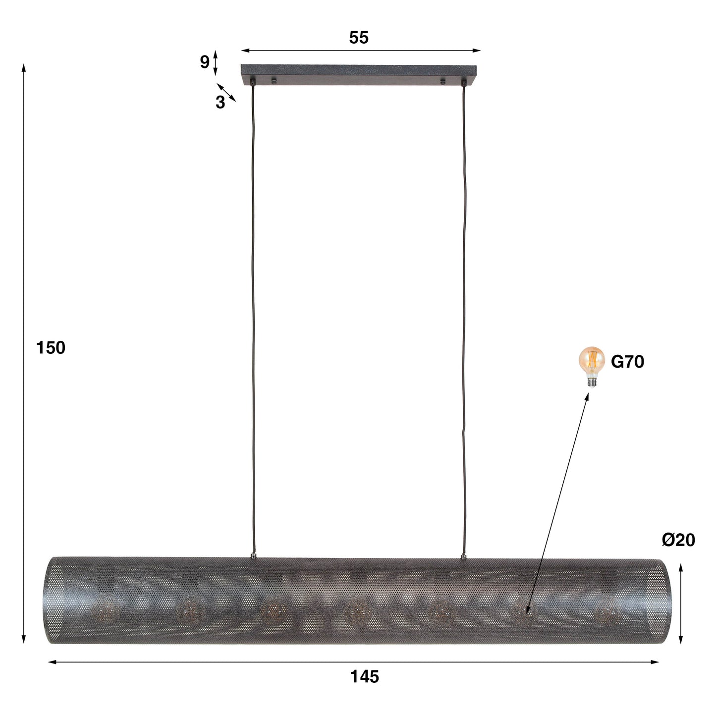 Pendelleuchte – 145×20×150 cm – Artic schwarz | Modell N0466